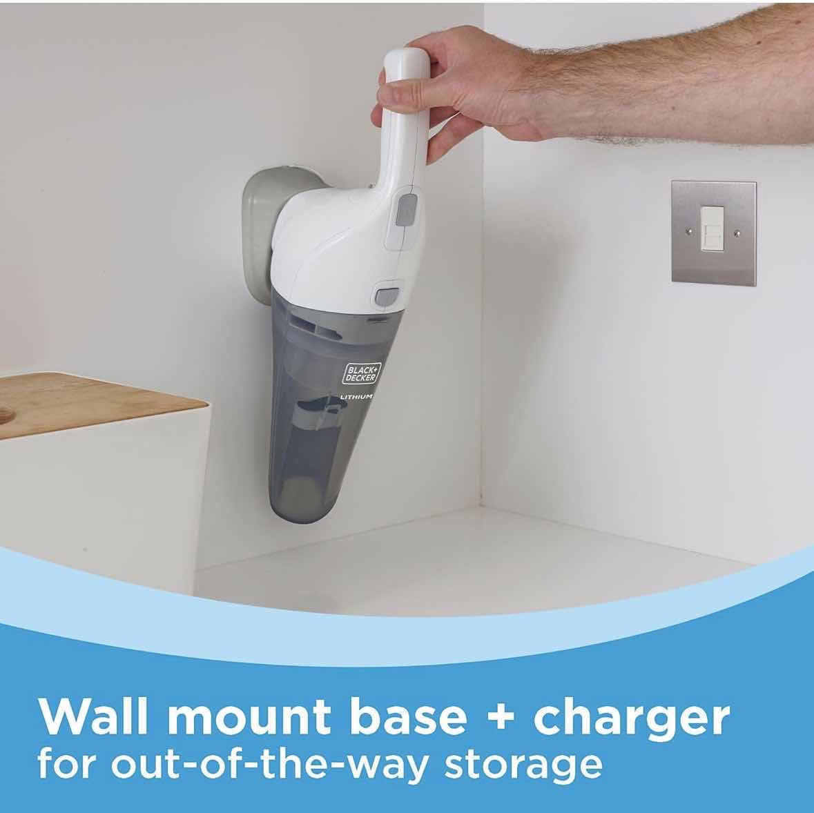 Photo 1 of BLACK+DECKER CORDLESS LITHIUM HANDHELD POWER VACUUM W WALL MOUNT BASE & CHARGER, WHITE HNV220BCZ10FF