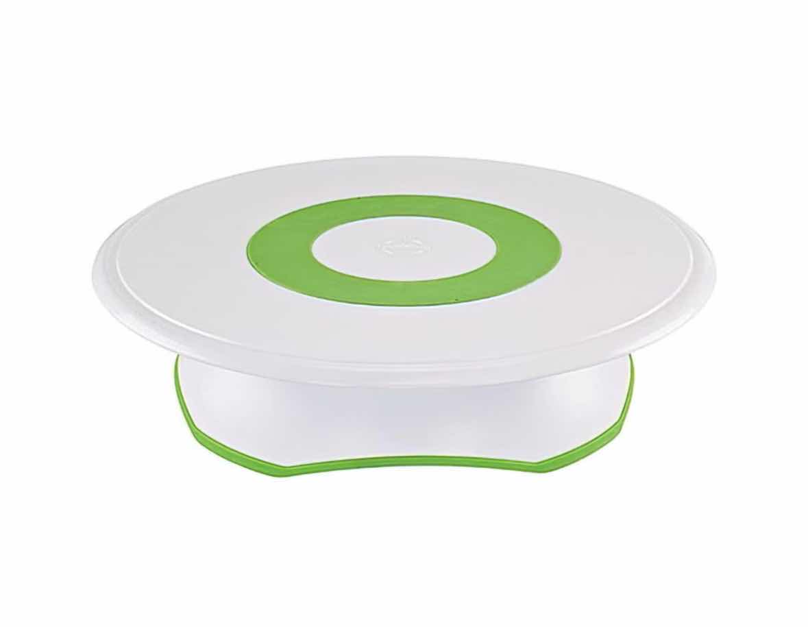 Photo 1 of WILTON TRIM 'N TURN ULTRA CAKE DECORATING 12” TURNTABLE, GREEN/WHITE