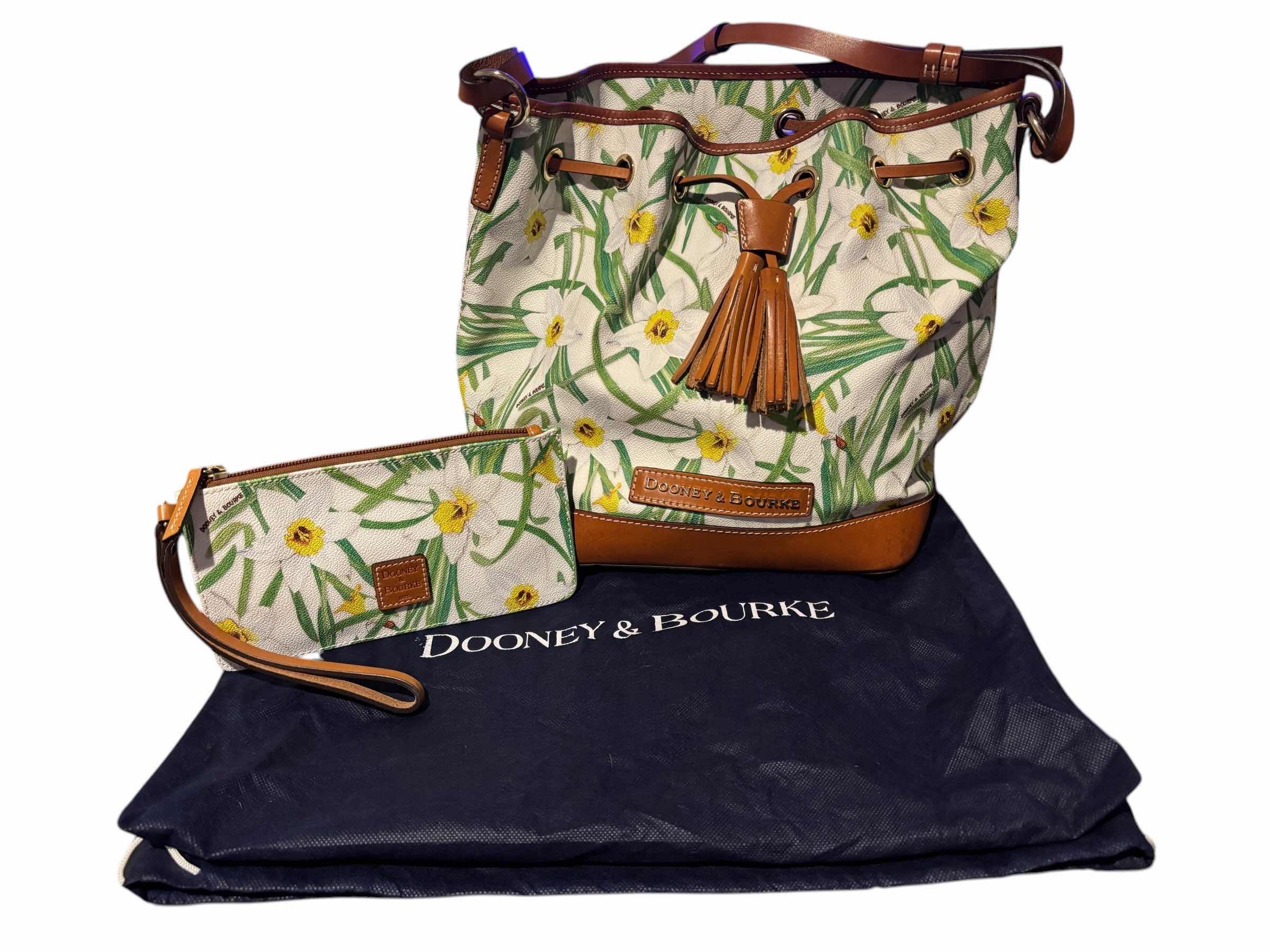 Photo 1 of DOONEY & BOURKE BUTTERCUPS DRAWSTRING SHOULDER BUCKET BAG & MATCHING WRISTLET BAG, INCLUDES DUST BAG $365