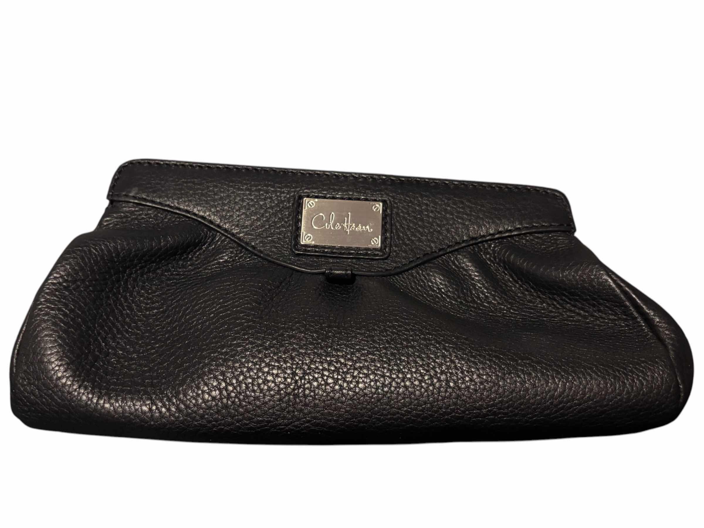 Photo 1 of CLUTCH STYLE HANDBAGS (2) & POPPIE JONES LEOPARD PRINT & COLE HAAN CLUTCH/COSMETIC BAG, BLACK PEBBLE $75