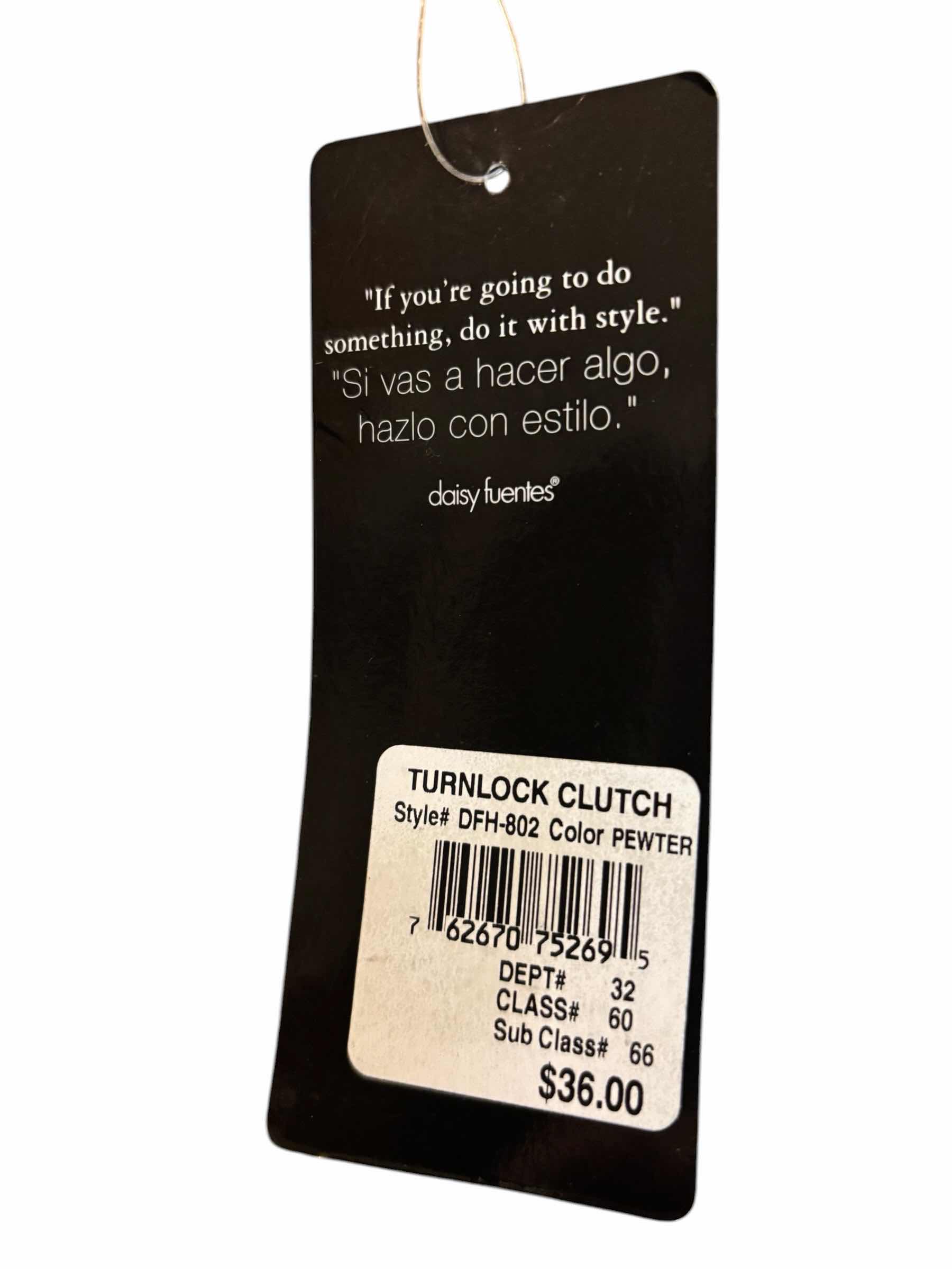 Photo 1 of DAISY FUENTES TURNLOCK CLUTCH PURSE, PEWTER