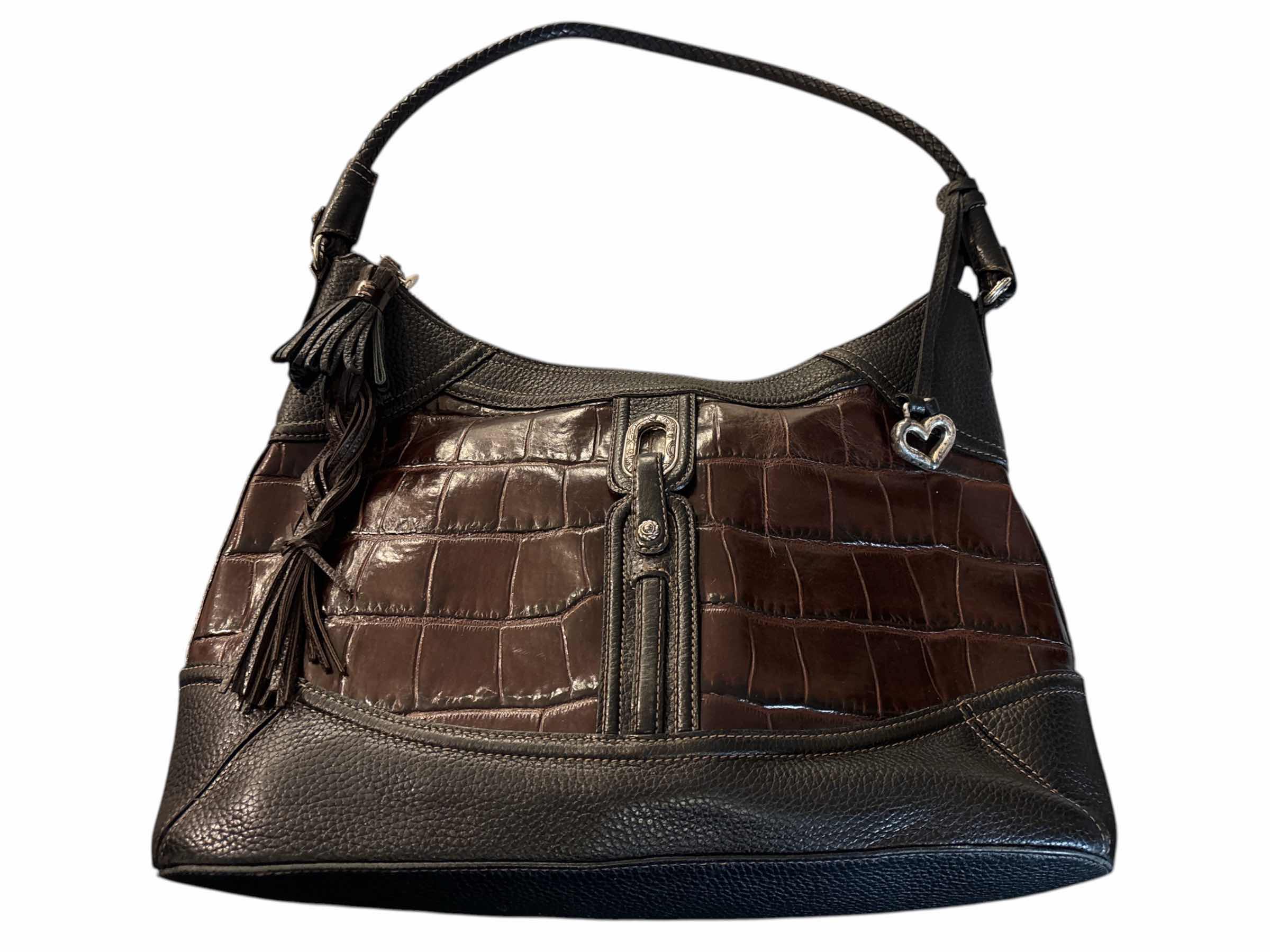 Photo 1 of BRIGHTON CROCO EMBOSSED PEBBLED LEATHER SHOULDER BAG, BROWN/BLACK