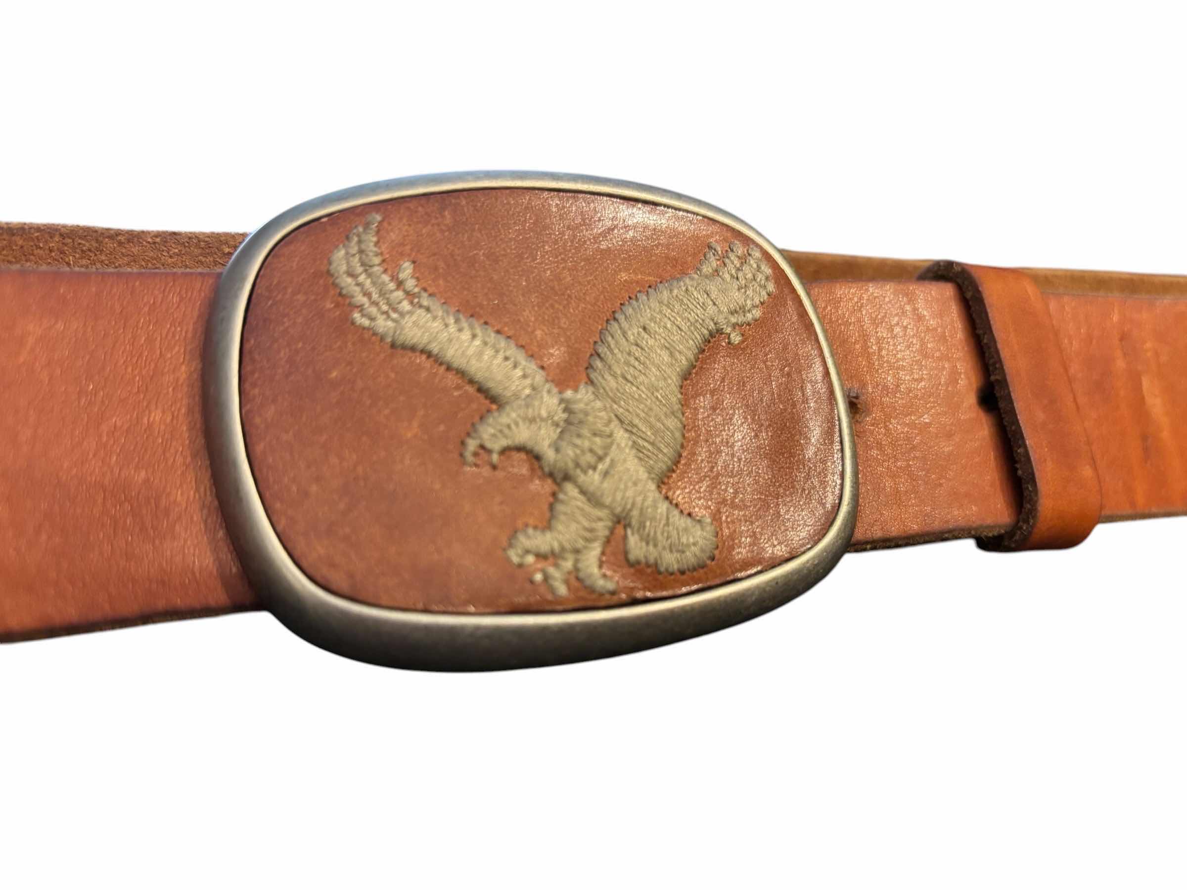 Photo 1 of WOMENS VINTAGE AMERICAN EAGLE OUTFITTERS LEATHER BELT W EAGLE BUCKLE, BROWN SIZE 36 $60