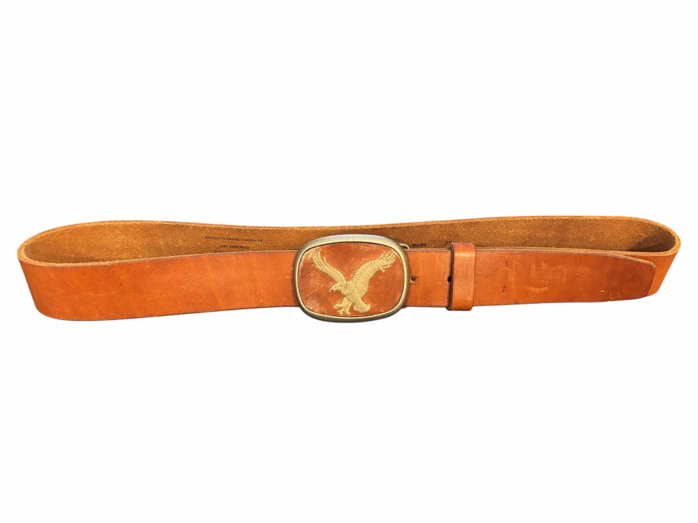 Photo 1 of WOMENS VINTAGE AMERICAN EAGLE OUTFITTERS LEATHER BELT W EAGLE BUCKLE, BROWN SIZE 36 $60