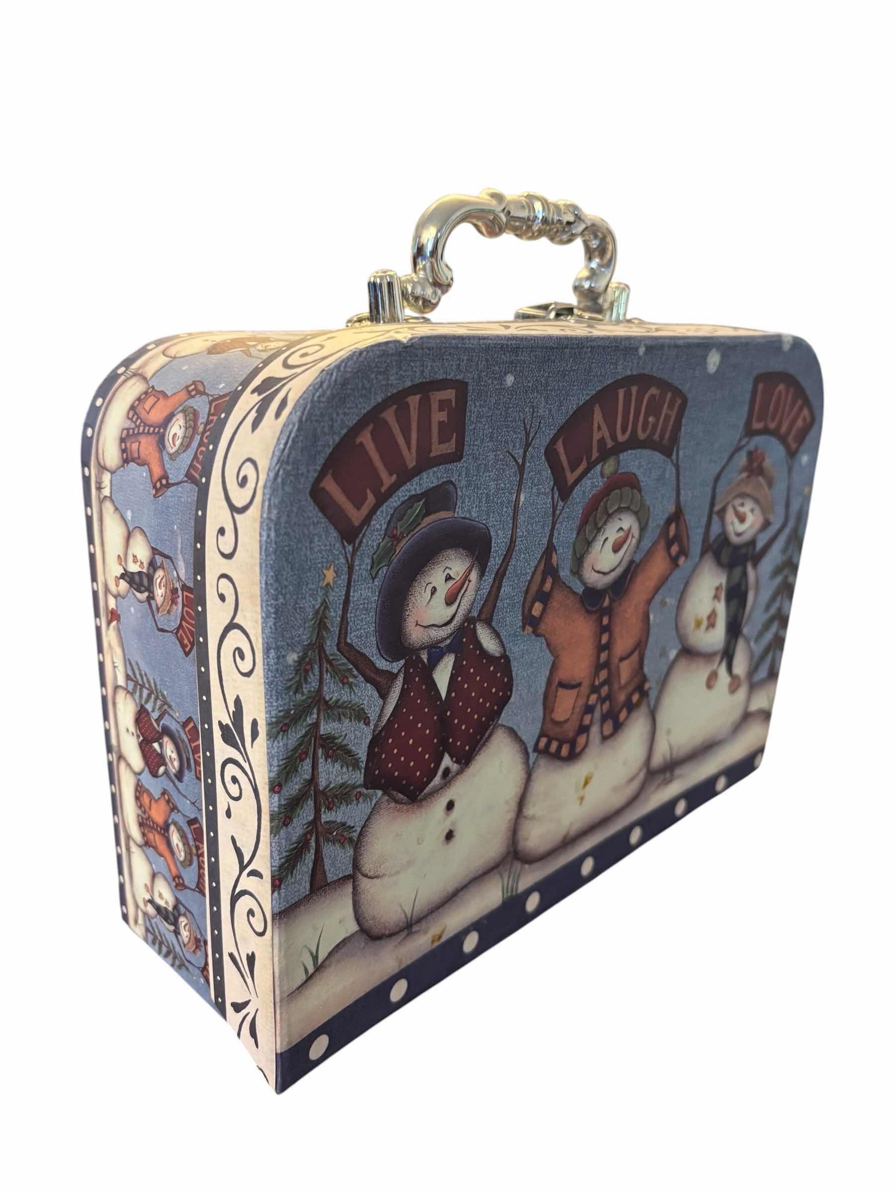 Photo 1 of LIGHT-UP CERAMIC 9.5” SANTA DECOR & 12 PC RED/SILVER GLASS MIRRORBALL ORNAMENTS IN DECORATIVE STORAGE BOX