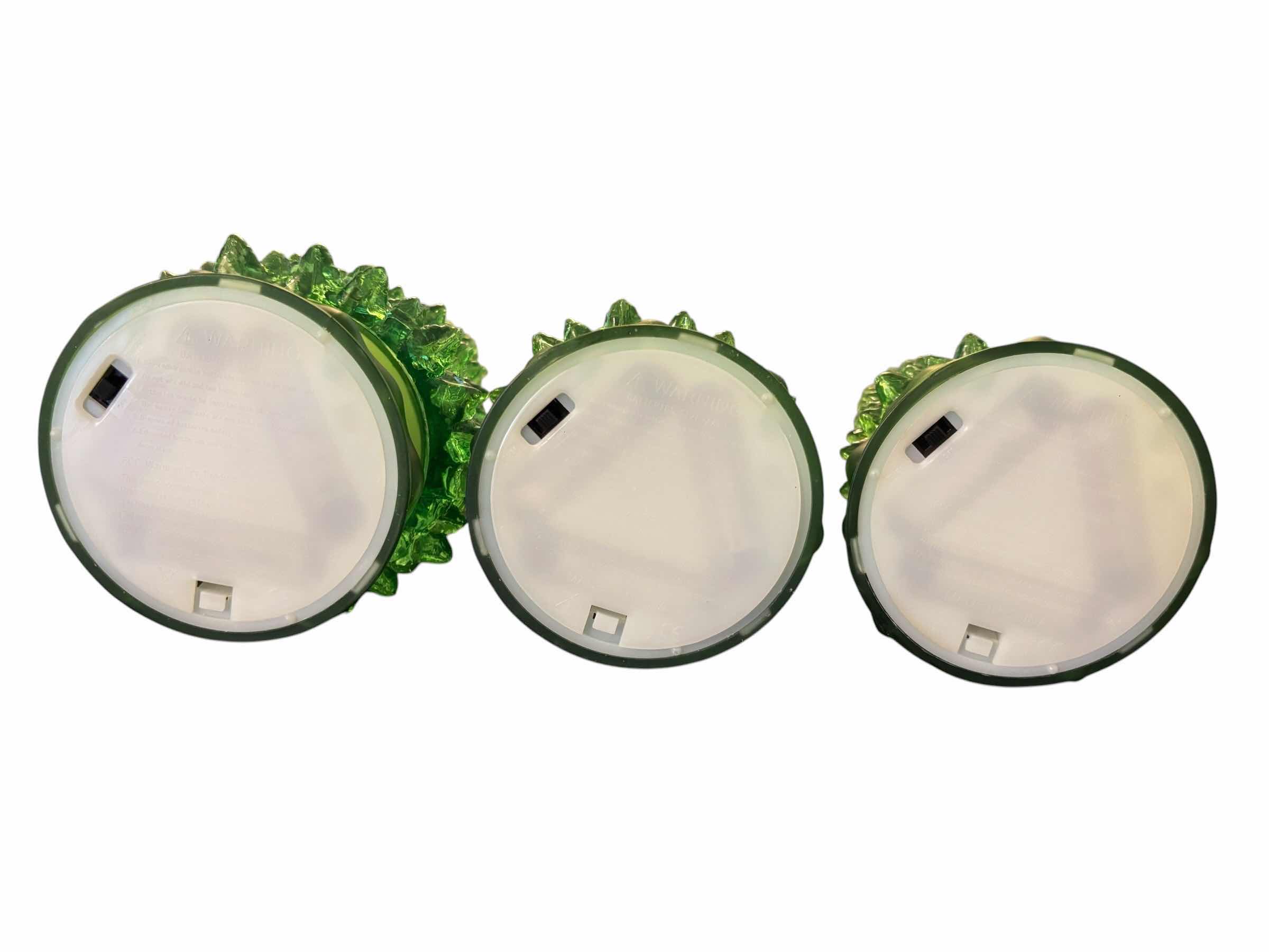 Photo 1 of LIGHT-UP PLASTIC 3 PC GREEN CHRISTMAS TREE SET (12”, 10” & 9.25”)