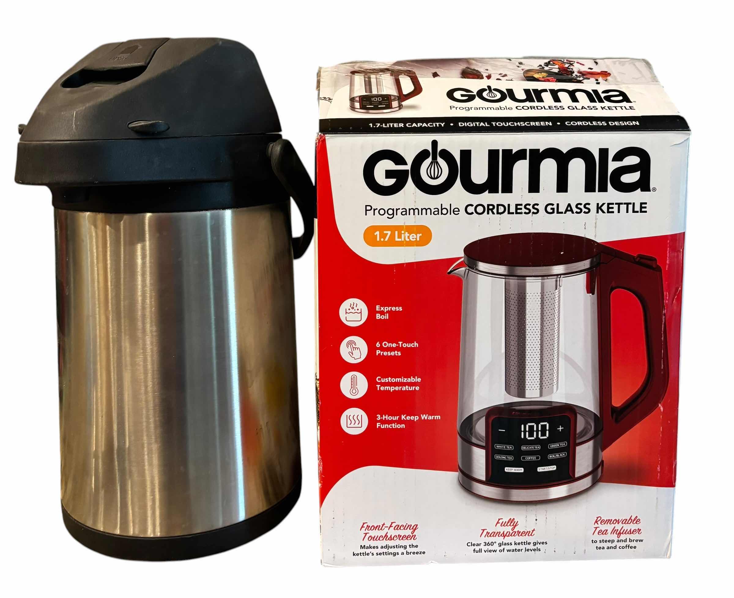Photo 1 of BEVERAGE DISPENSER & NIB CORDLESS GLASS KETTLE $130