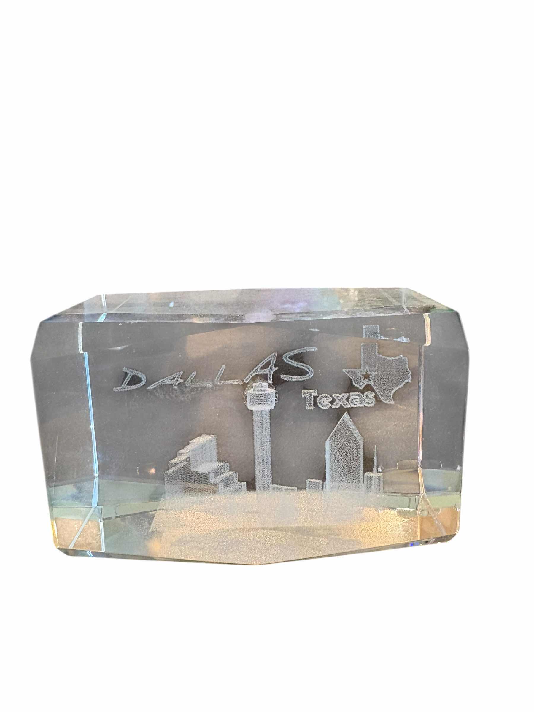 Photo 1 of (2)PCS DALLAS TEXAS GLASS PAPERWEIGHTS H2”