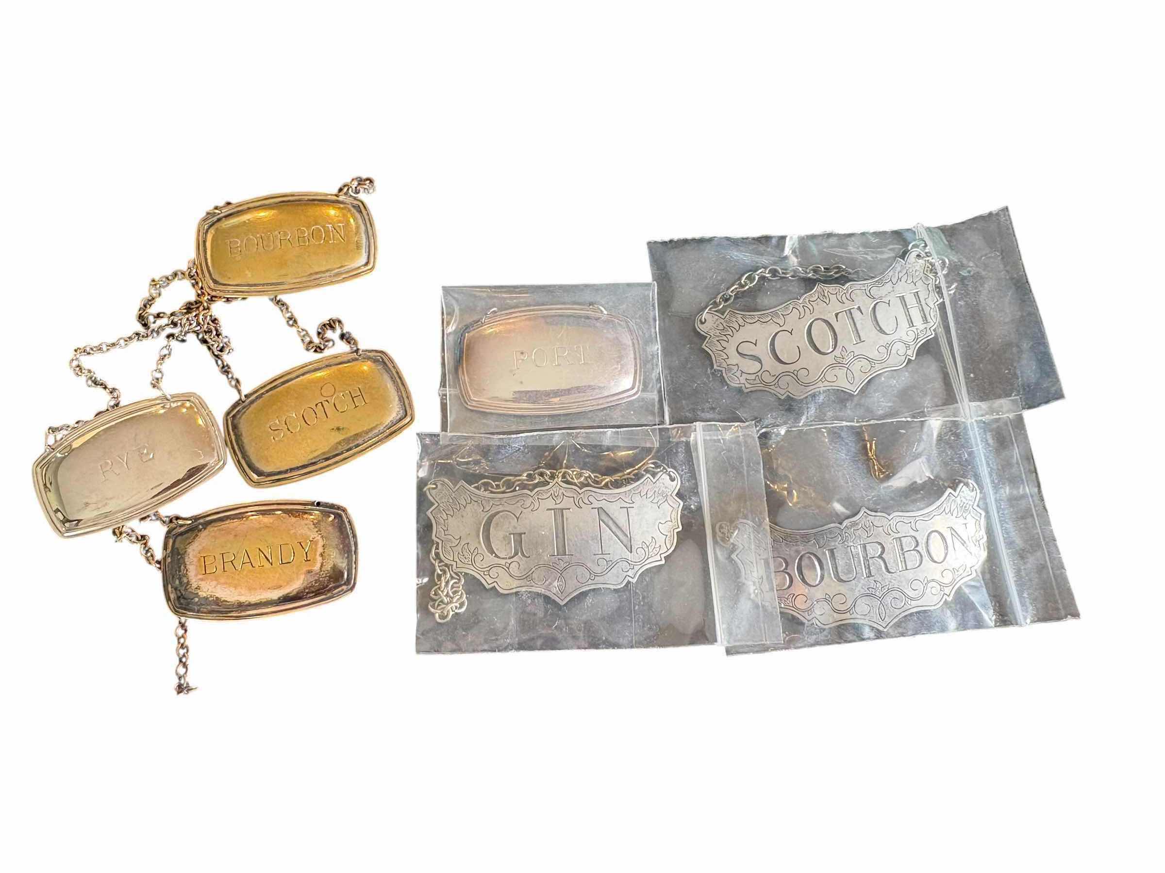 Photo 1 of (8)PCS VINTAGE LIQUOR-DECANTER SILVER PLATED LABELS