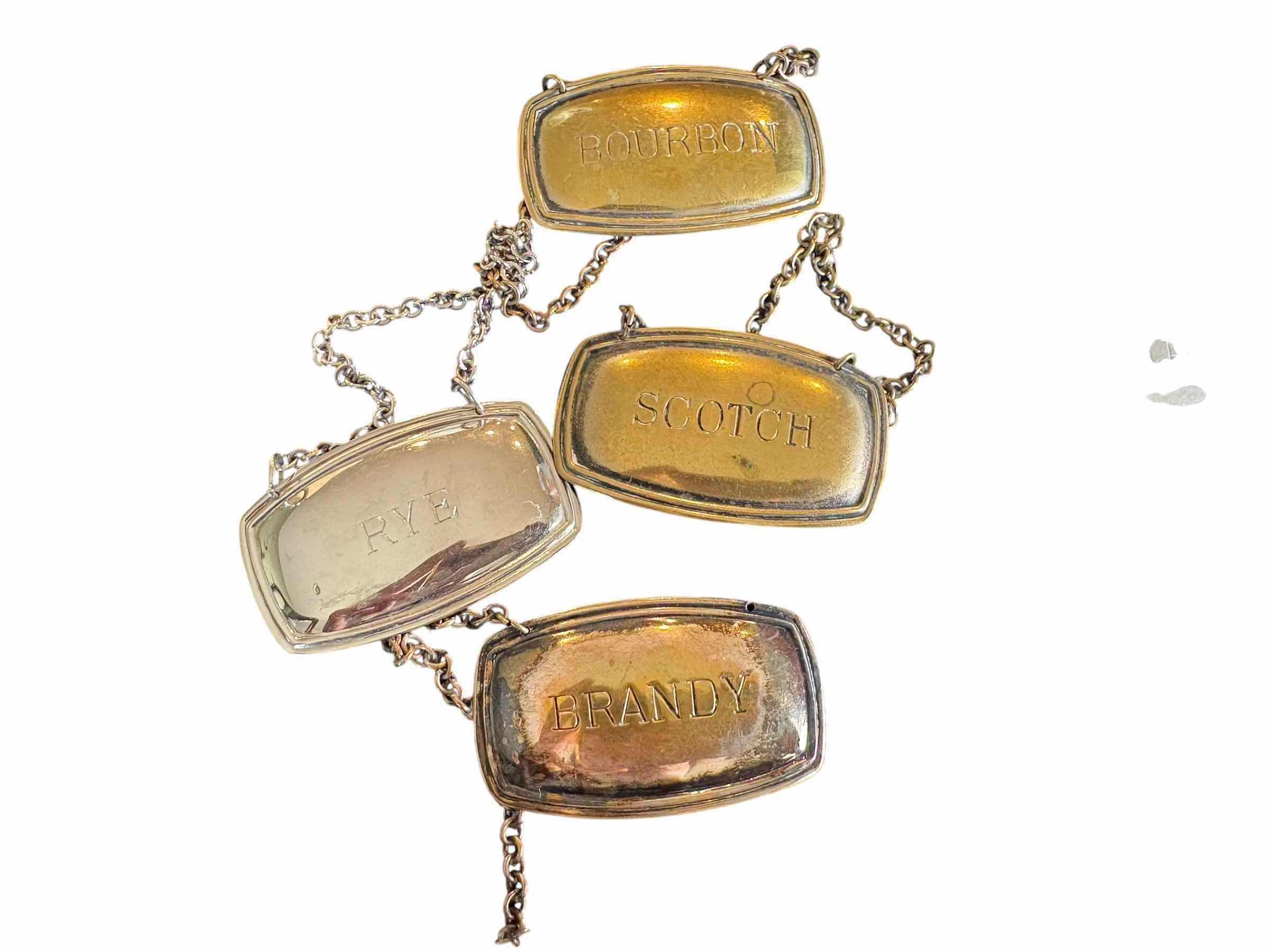 Photo 1 of (8)PCS VINTAGE LIQUOR-DECANTER SILVER PLATED LABELS