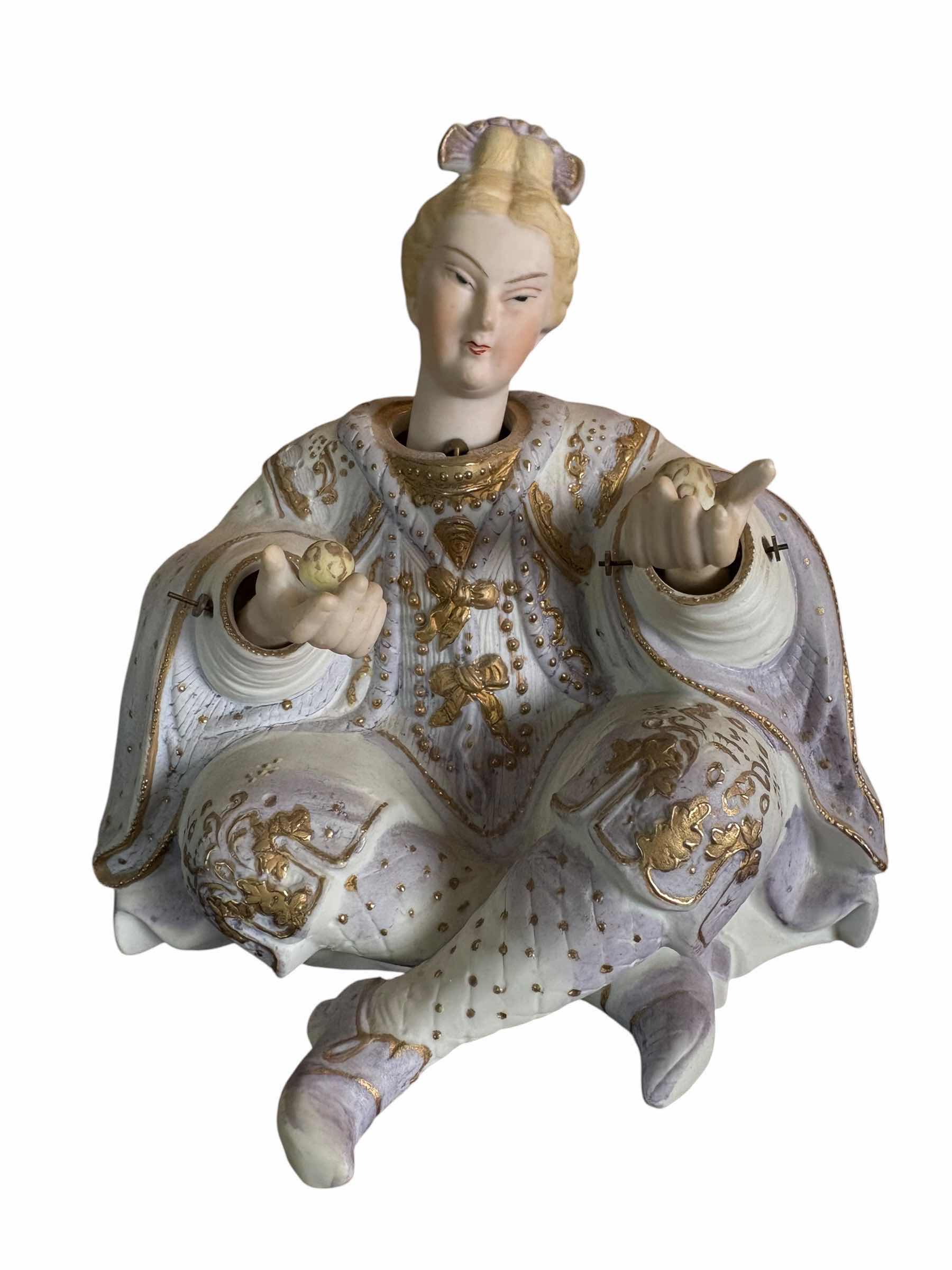 Photo 1 of ANTIQUE GERMANIC NODDER CIRCUS WOMAN PORCELAIN FIGURINE H6.5” $1270