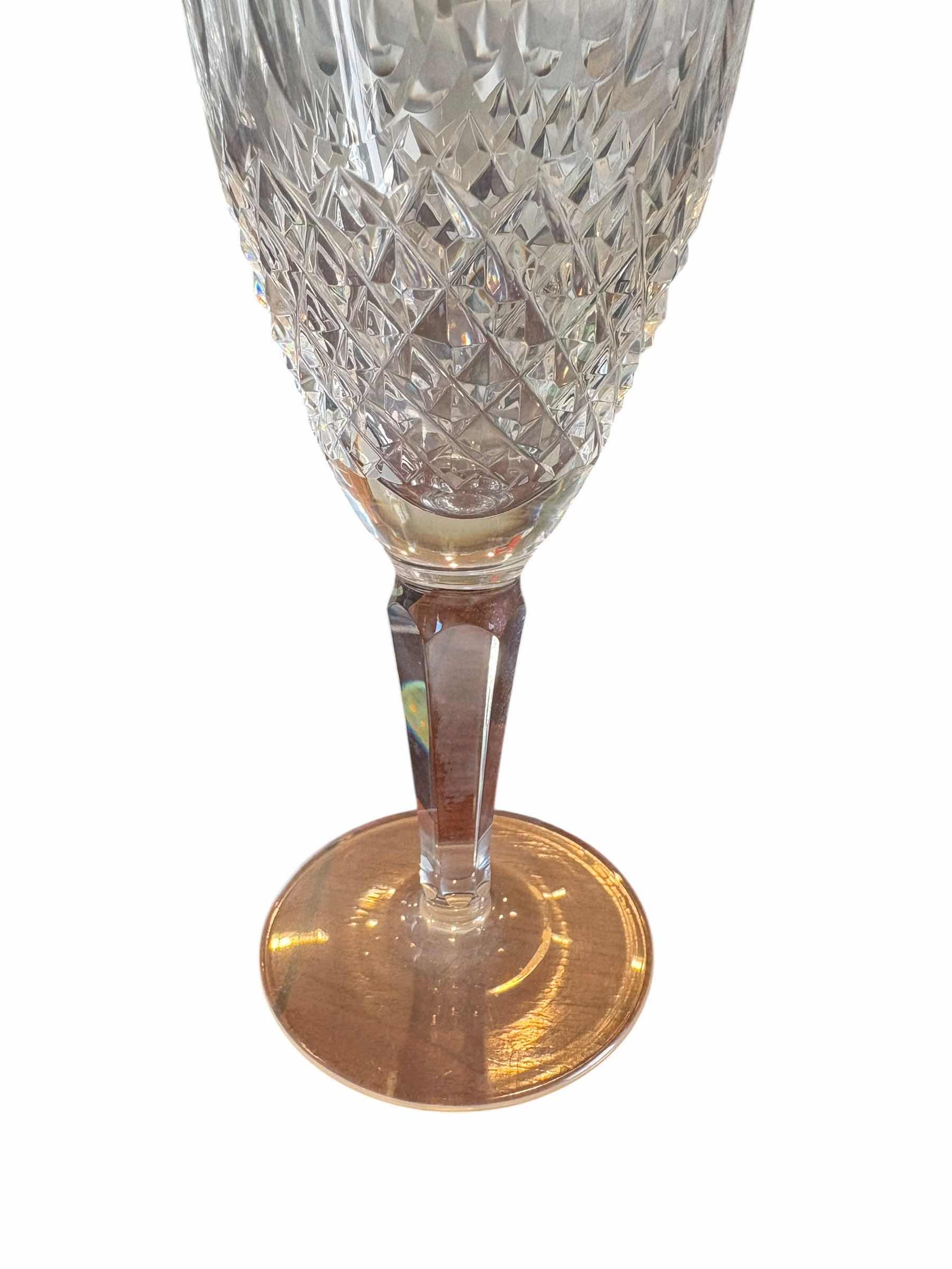 View 3 of (4)PCS WATERFORD CRYSTAL COLLEEN TALL STEM FLUTED CHAMPAGNE DIAMOND CUT PATTERN H7”