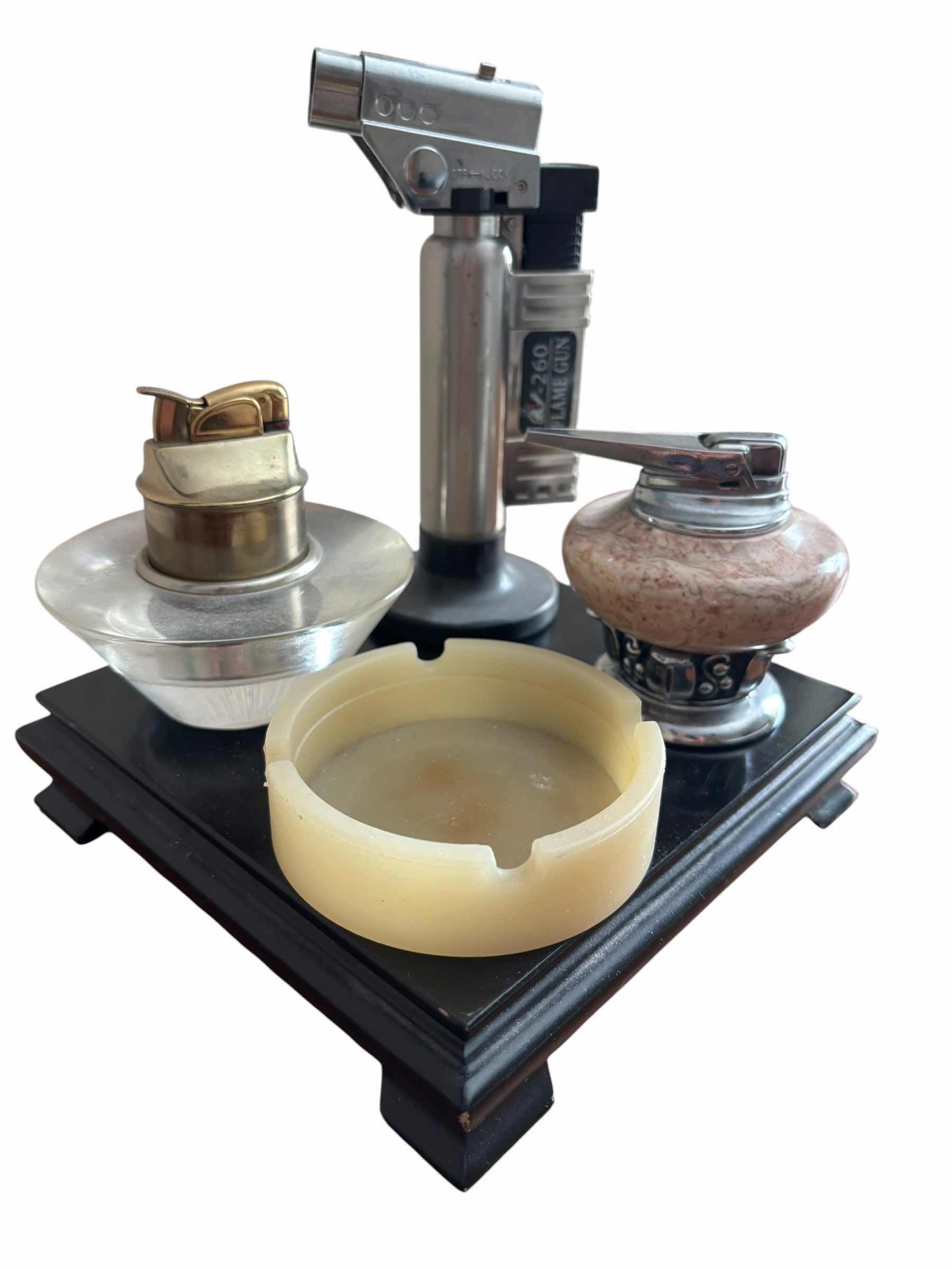 Photo 1 of TABLE LIGHTERS (3) ON STAND WITH SILICONE ASHTRAY
