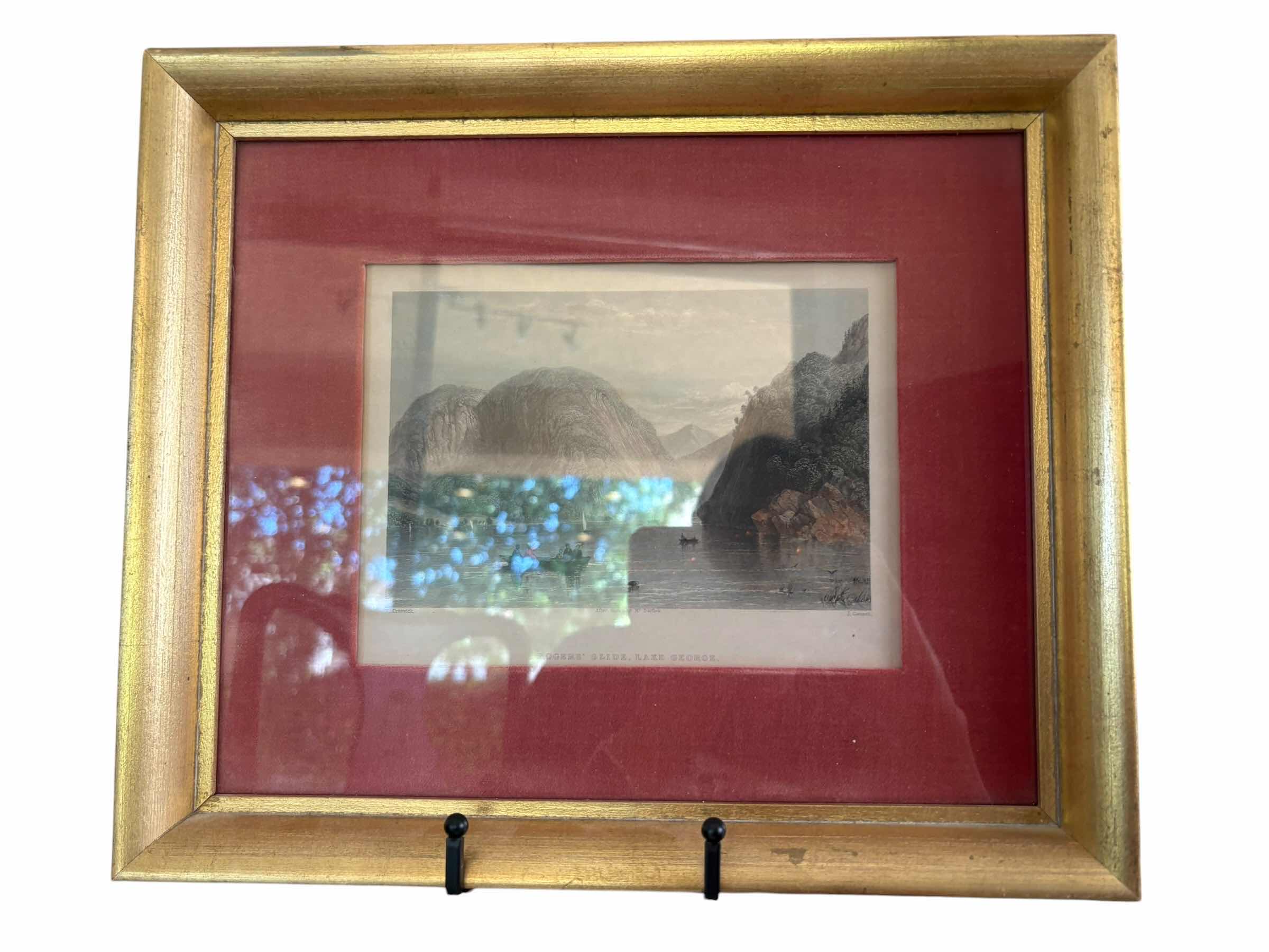 Photo 1 of ANTIQUE FRAMED PRINT “ROGERS SLIDE,LAKE GEORGE” BY W.H. BARTLETT 13.5”X11.5”