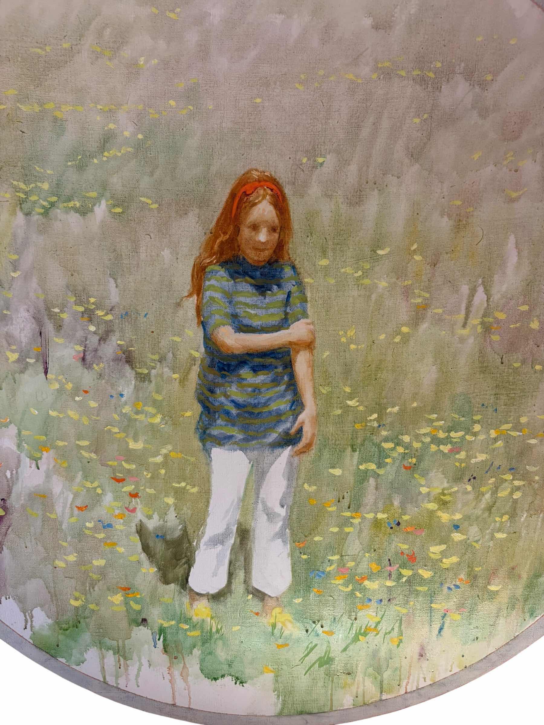 Photo 1 of FRAMED ARTWORK LARGE ORIGINAL WATERCOLOR PAINTING DEPICTING A YOUNG GIRL IN A WILDFLOWER MEADOW W/SOFT PASTEL TONES WITH EXPRESSIVE BRUSHWORK AND FRAMED PRESENTATION. SIGNED LOWER LEFT