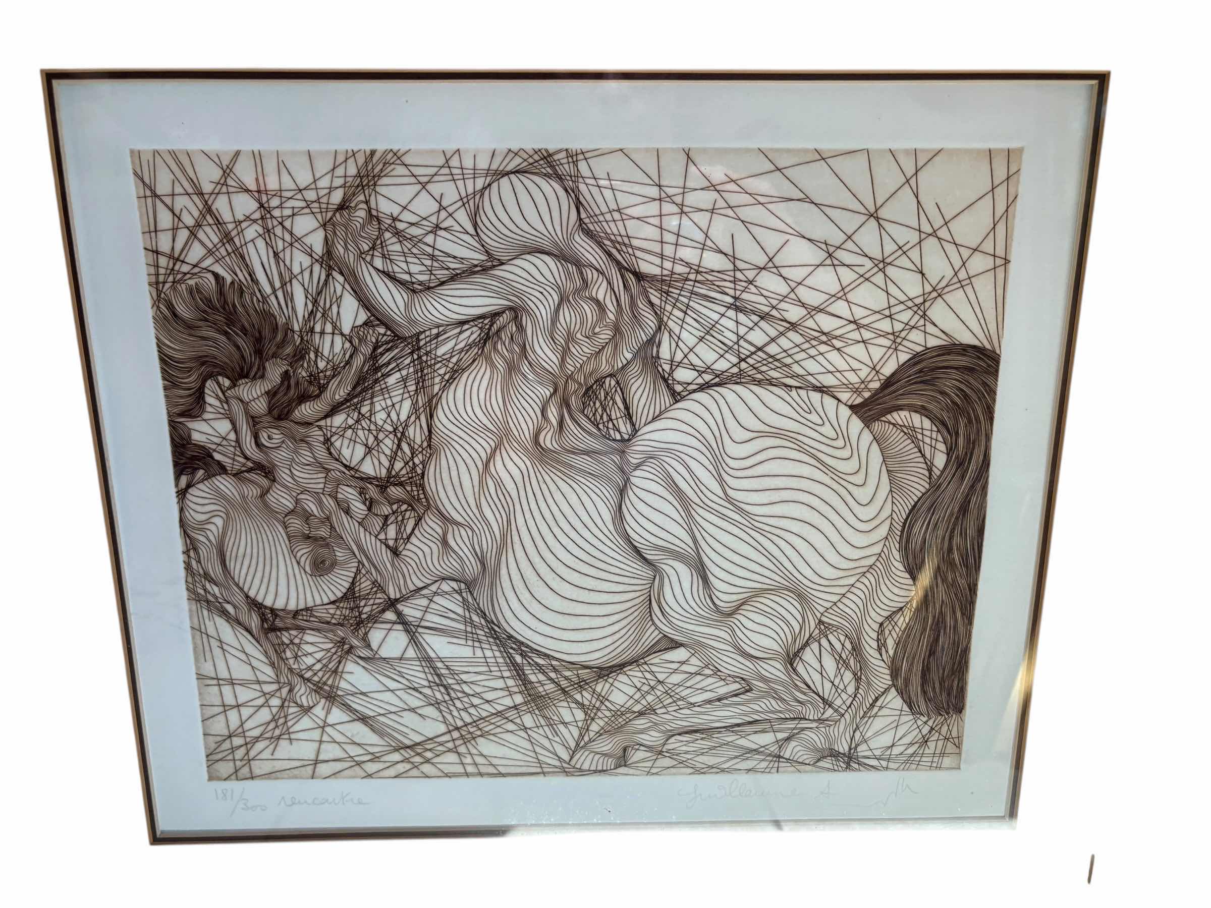 Photo 1 of FRAMED ARTWORK HAND SIGNED ETCHING CONTRACTION BY GUILLAUME AZOULAY #181/300 30.5”X28.5”