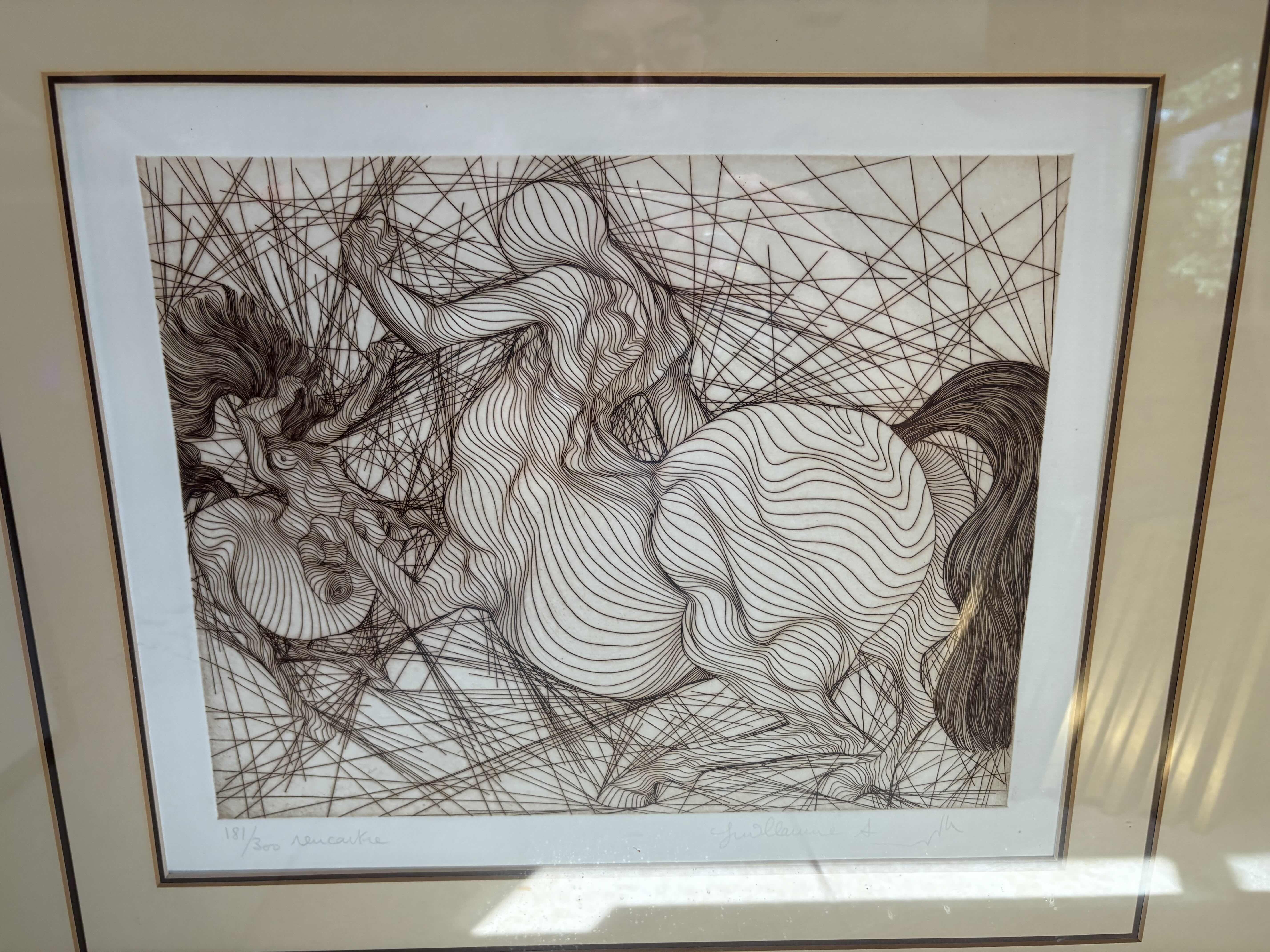 Photo 1 of FRAMED ARTWORK HAND SIGNED ETCHING CONTRACTION BY GUILLAUME AZOULAY #181/300 30.5”X28.5”