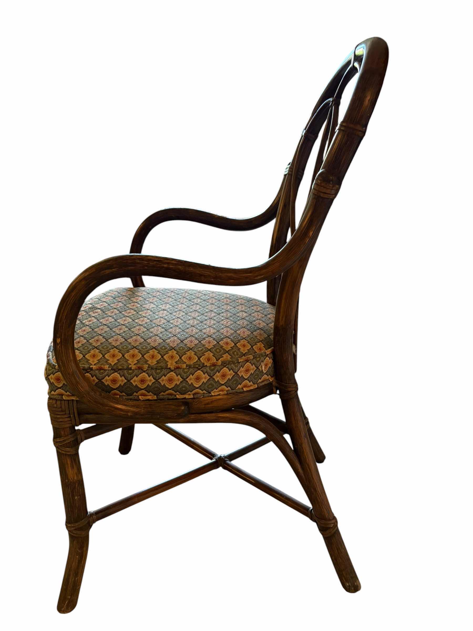 Photo 1 of MCGUIRE SAN FRANCISCO UPHOLSTERED RATTAN ARMCHAIR SEAT H18.5”