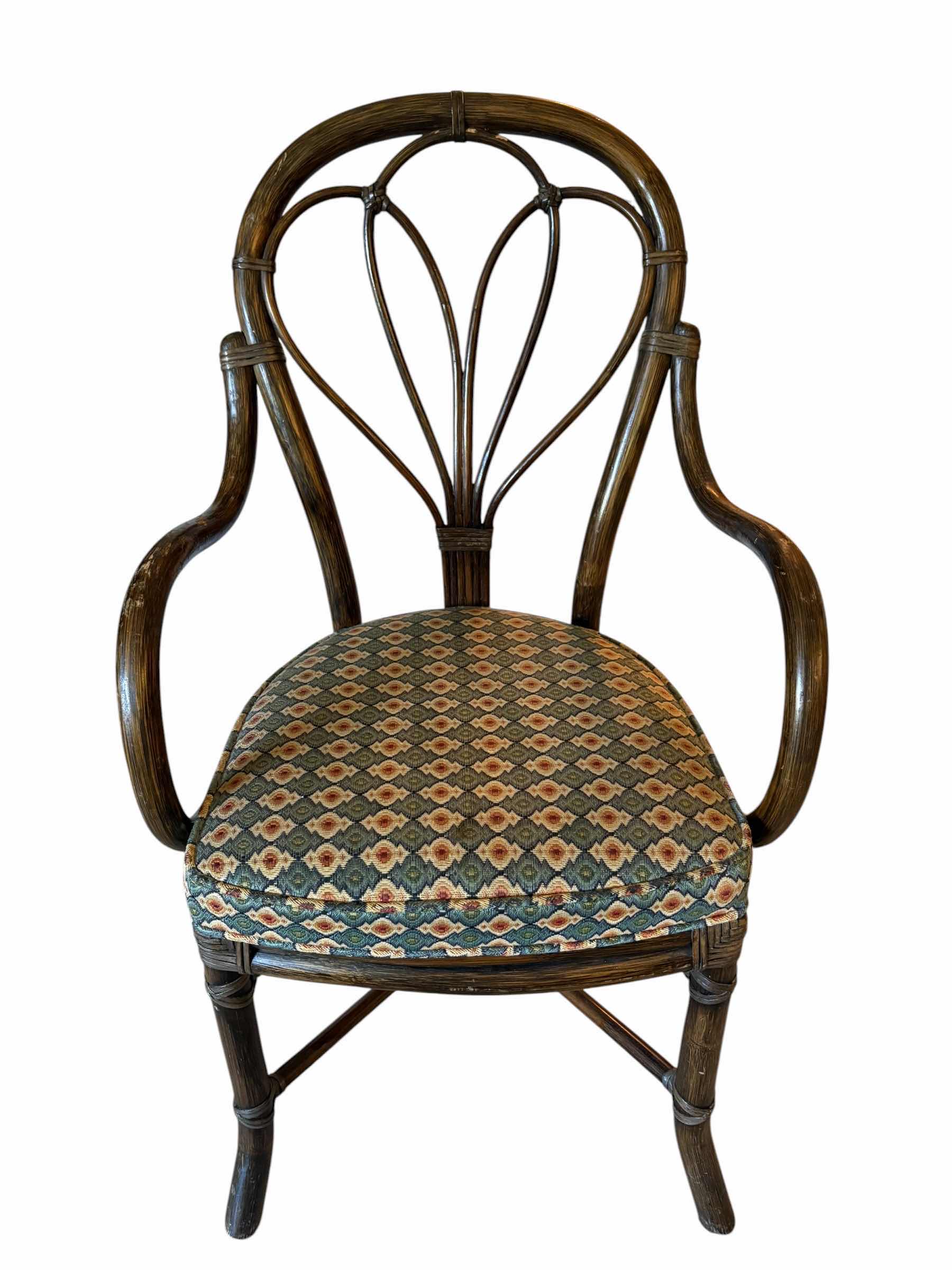 Photo 1 of MCGUIRE SAN FRANCISCO UPHOLSTERED RATTAN ARMCHAIR SEAT H18.5”