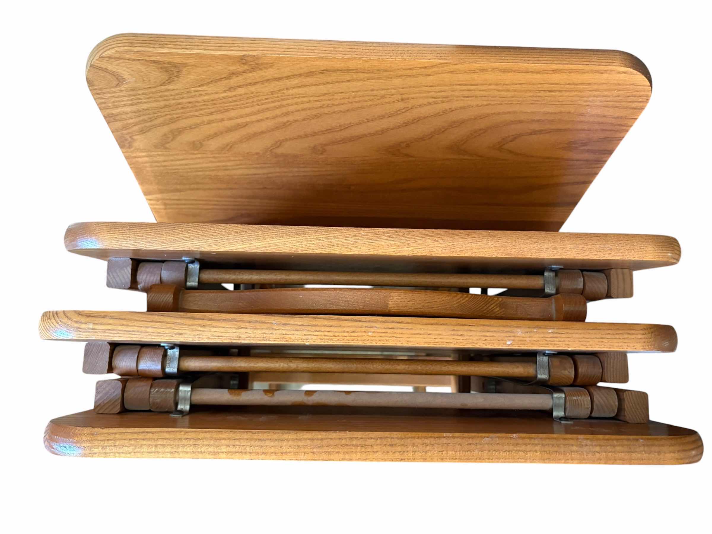 Photo 1 of (4)PCS OAK FOLDABLE TV TRAYS ON STAND $75