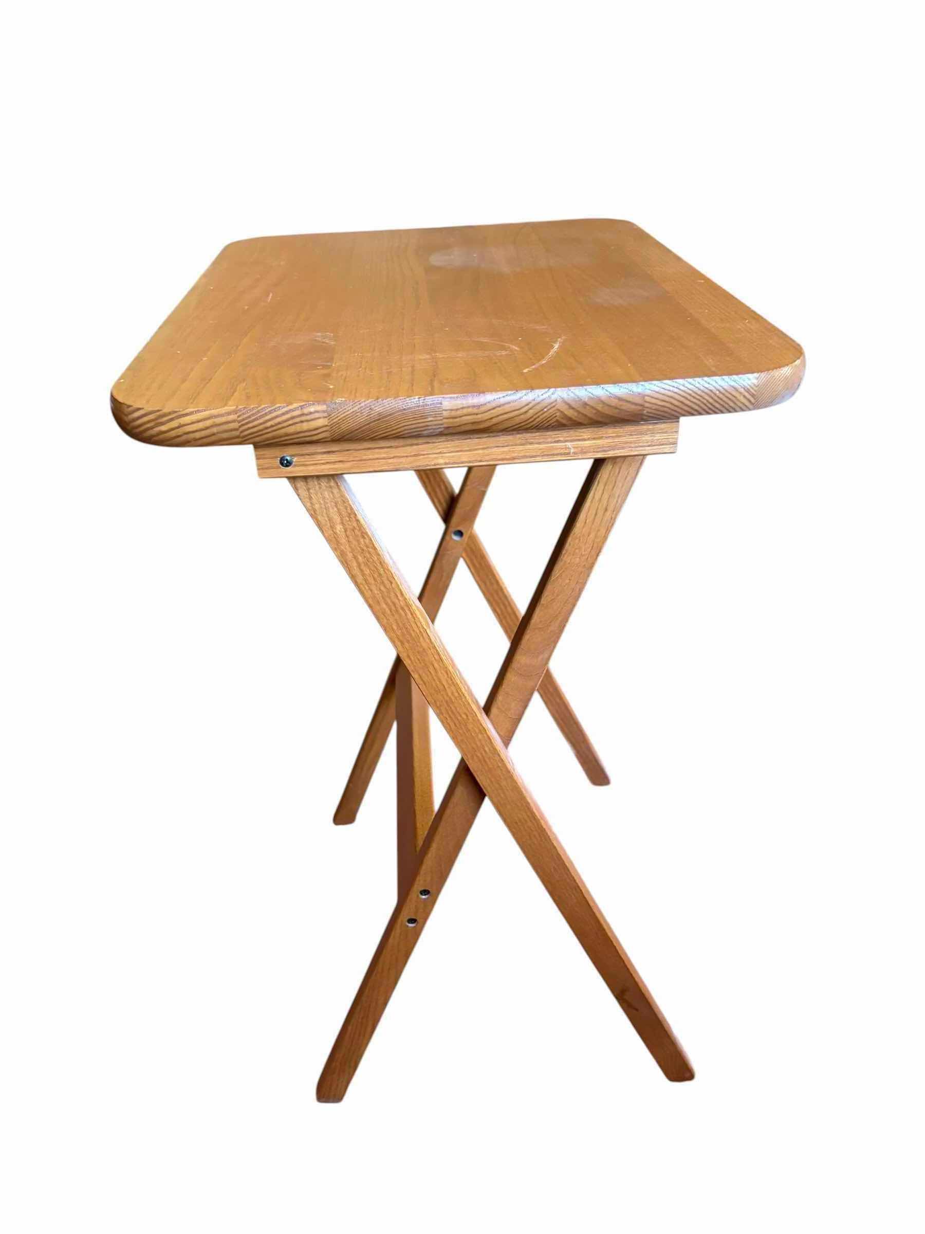 Photo 1 of (4)PCS OAK FOLDABLE TV TRAYS ON STAND $75