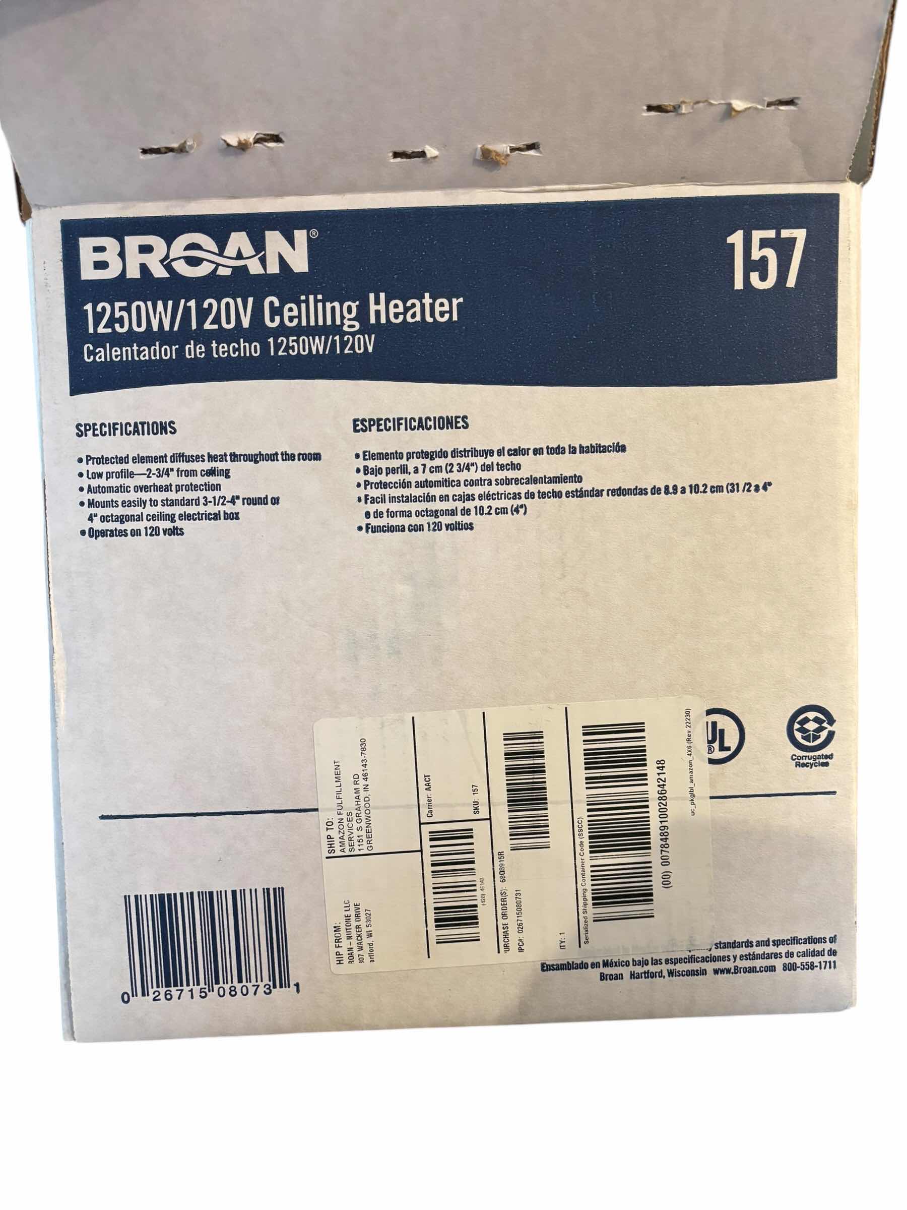 Photo 1 of BROAN CEILING HEATER IN ORIGINAL BOX
