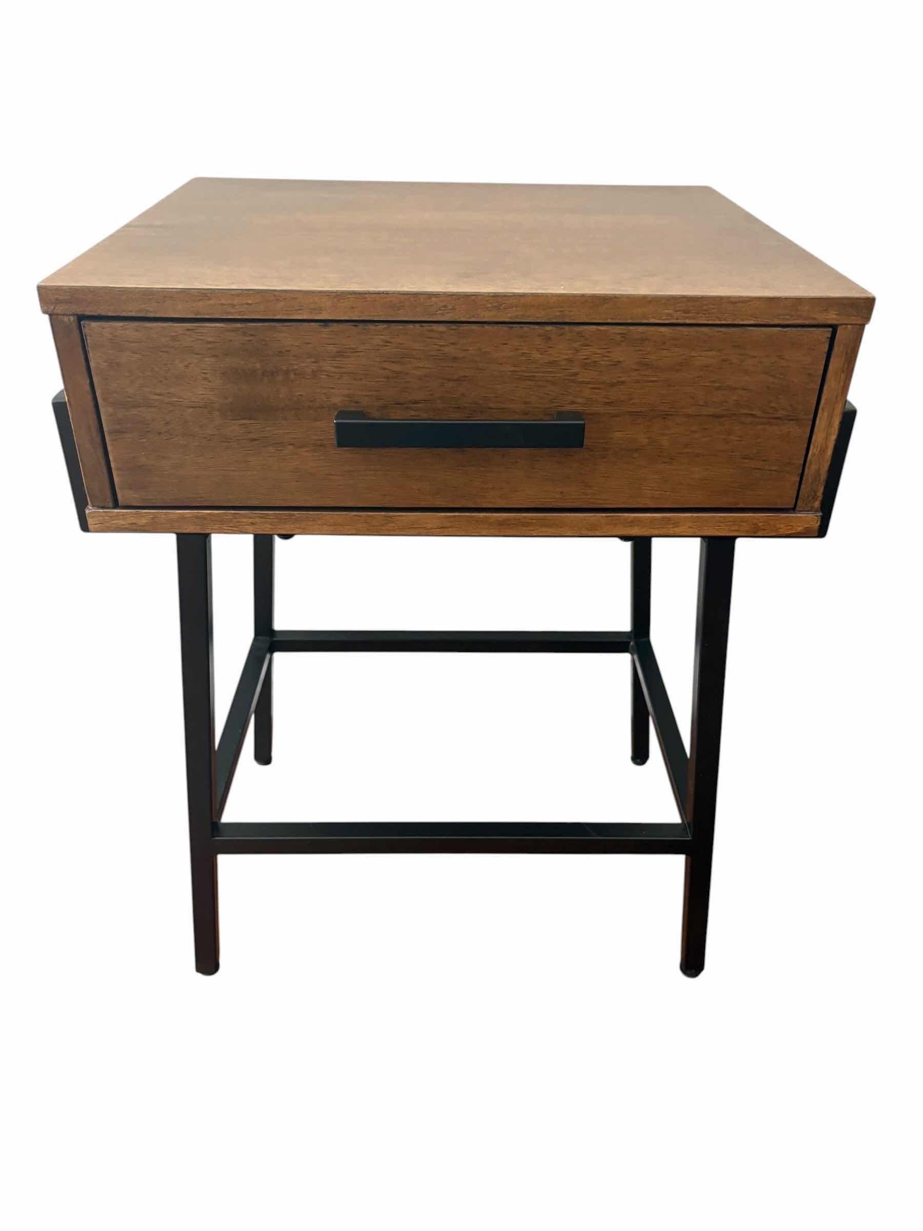 Photo 1 of INDUSTRIAL SIDE WOOD TABLE W BLACK LEGS 17.5”X15”H24.5” $299
