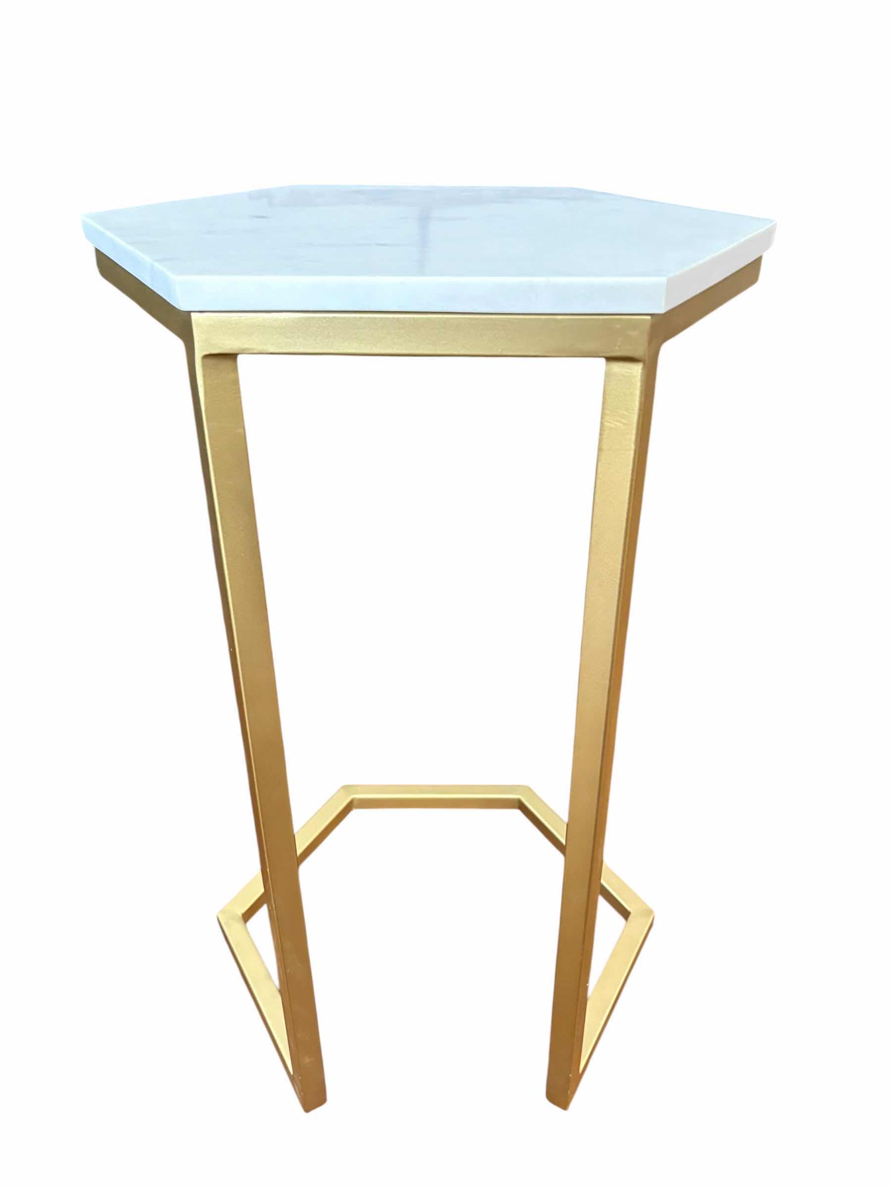 Photo 1 of MARGAUX WHITE MARBLE AND GOLD METAL C TABLE H24.5” $180