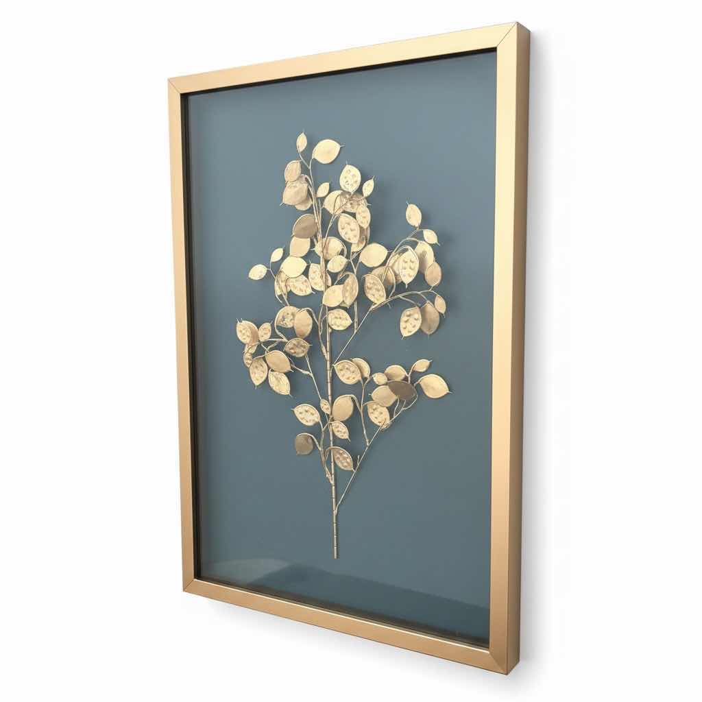 Photo 1 of (2)PCS FRAMED ARTWORK GINKO GOLD LEAVES IN GOLD FRAME 26”X17.5”