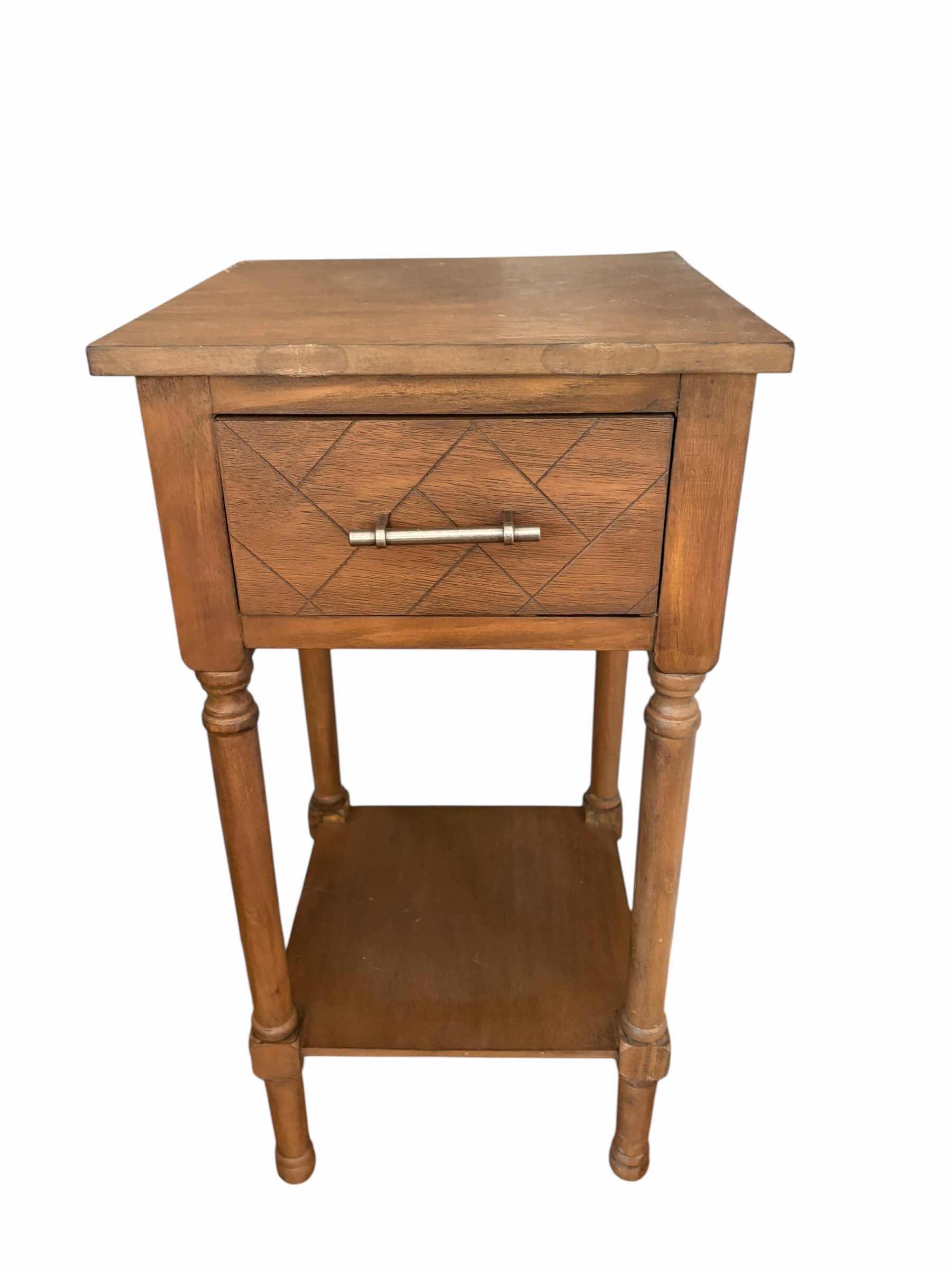 View 1 of SAFAVIEH PEYTON 1-DRAWER ACCENT TABLE W HERRINGBONE DRAWER DESIGN 14”X14”X28” $154