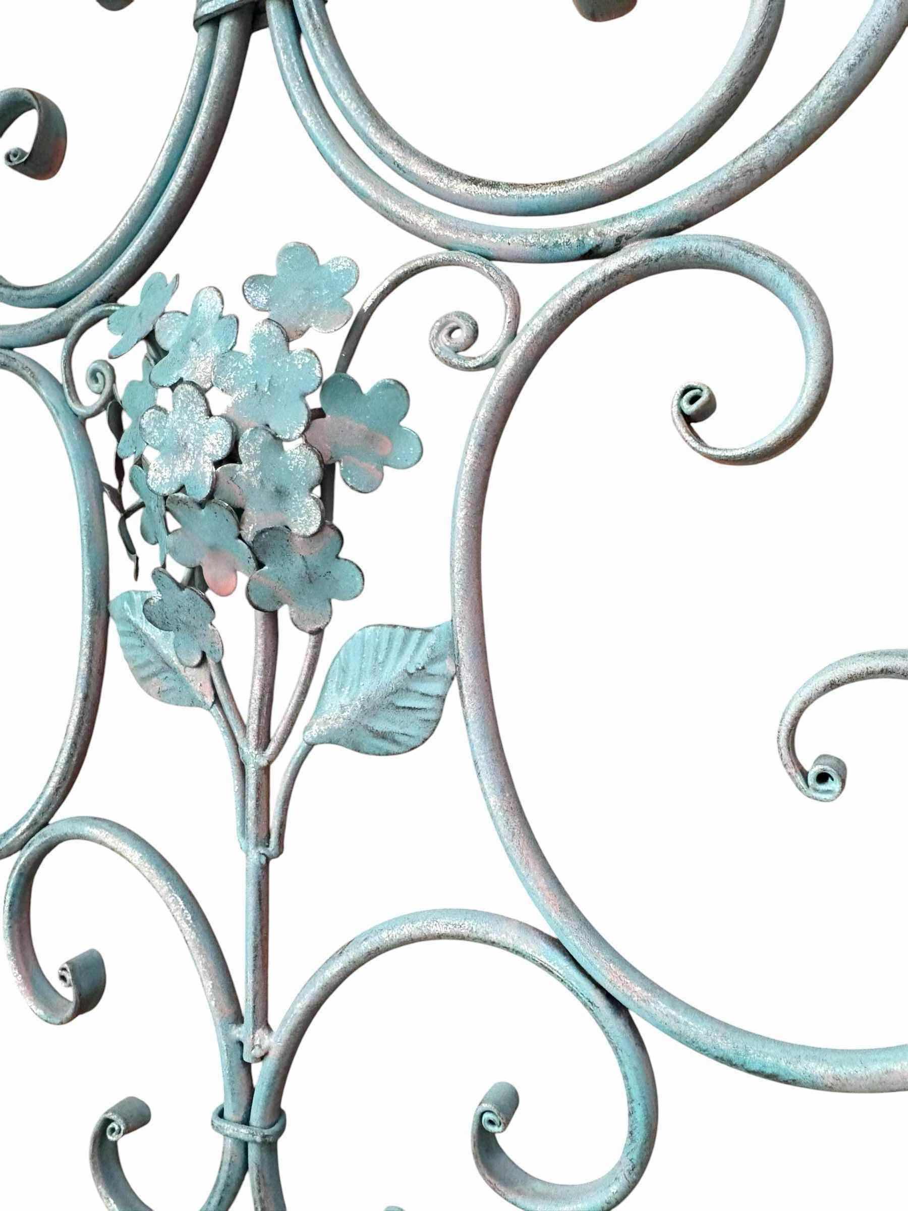 Photo 1 of FLOWERS AND LEAVES METAL TURQUOISE W FAINT PINK WALL DECOR L30.5” H18”