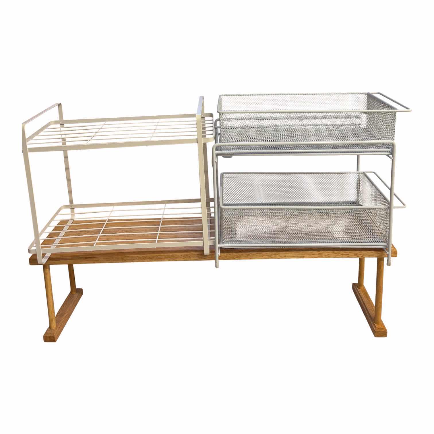 Photo 1 of METAL STORAGE SHELVES (2) & WOODEN ABOVE SINK SHELF 30”L