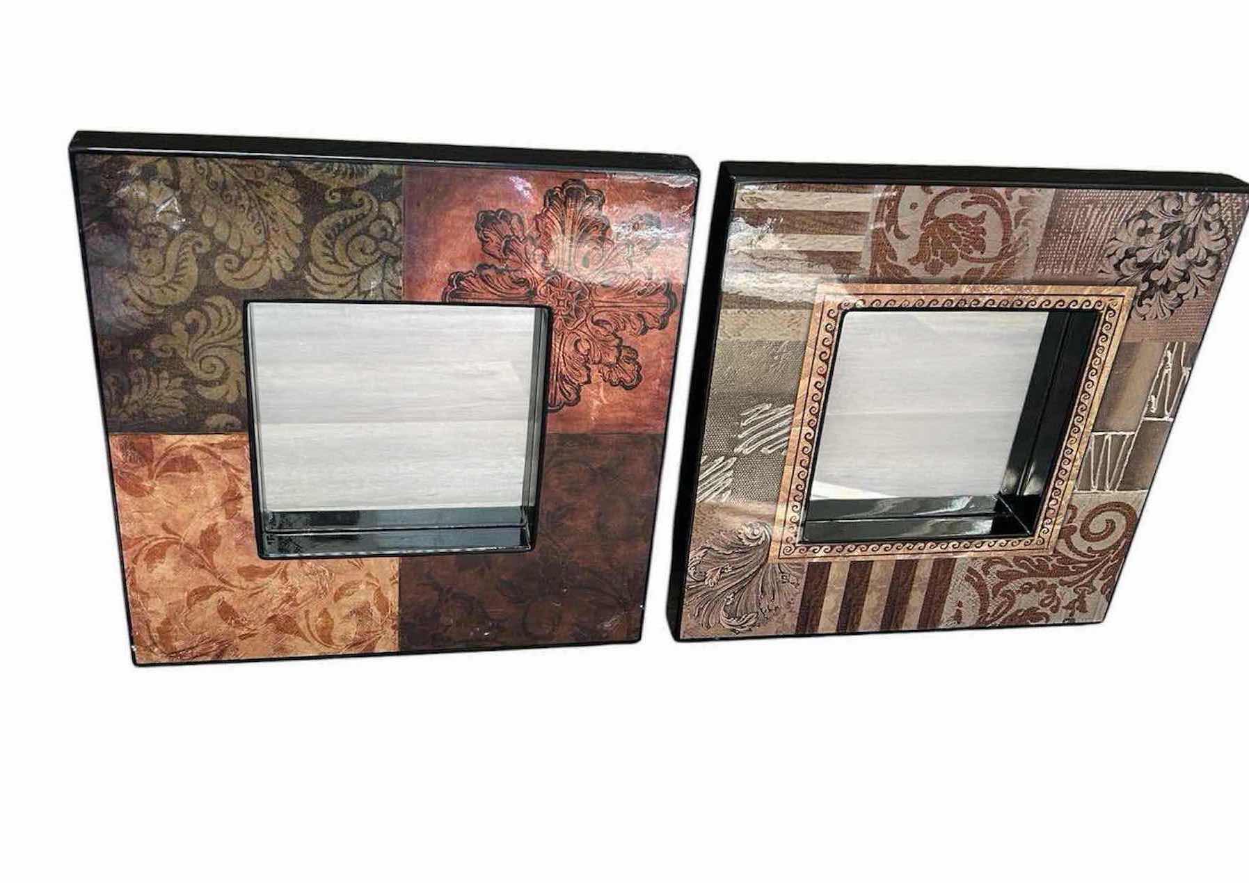 Photo 1 of 2- RUSTIC BOHO SQUARE WALL MIRRORS EMBOSSED PATCHWORK DESIGN