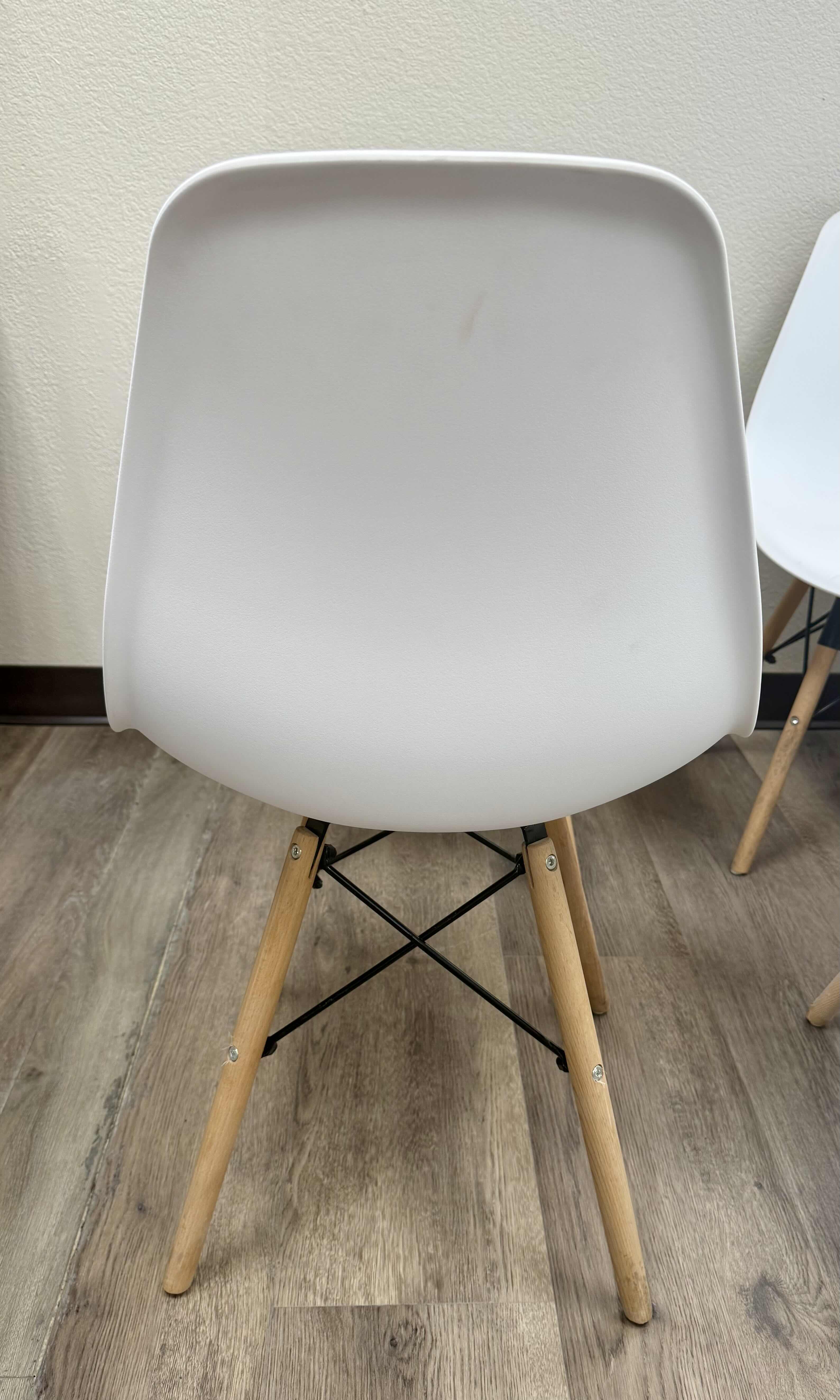 Photo 1 of 6-BUCKET SIDE CHAIRS W WHITE PLASTIC & WOOD LEGS