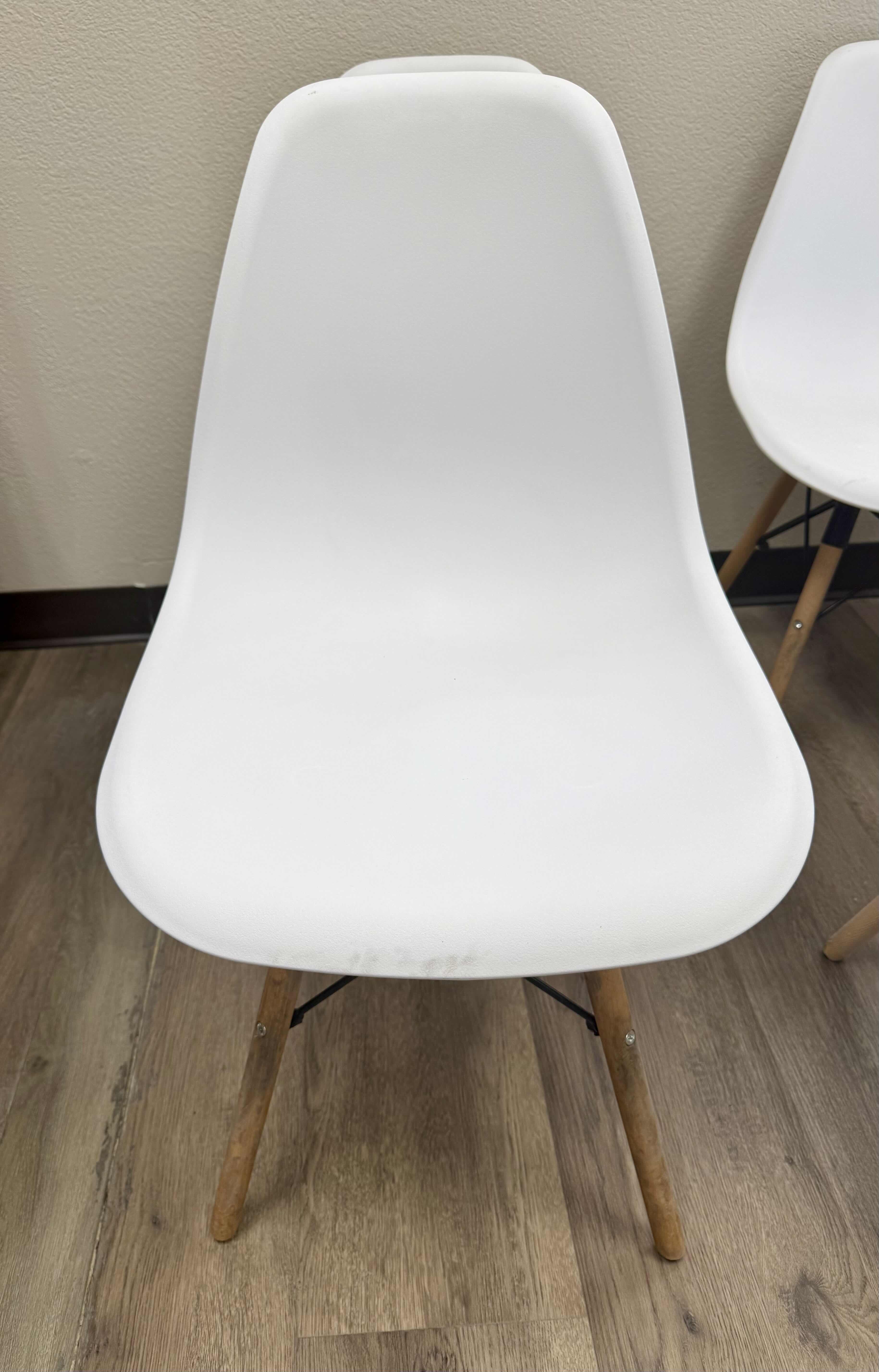 Photo 1 of 6-BUCKET SIDE CHAIRS W WHITE PLASTIC & WOOD LEGS