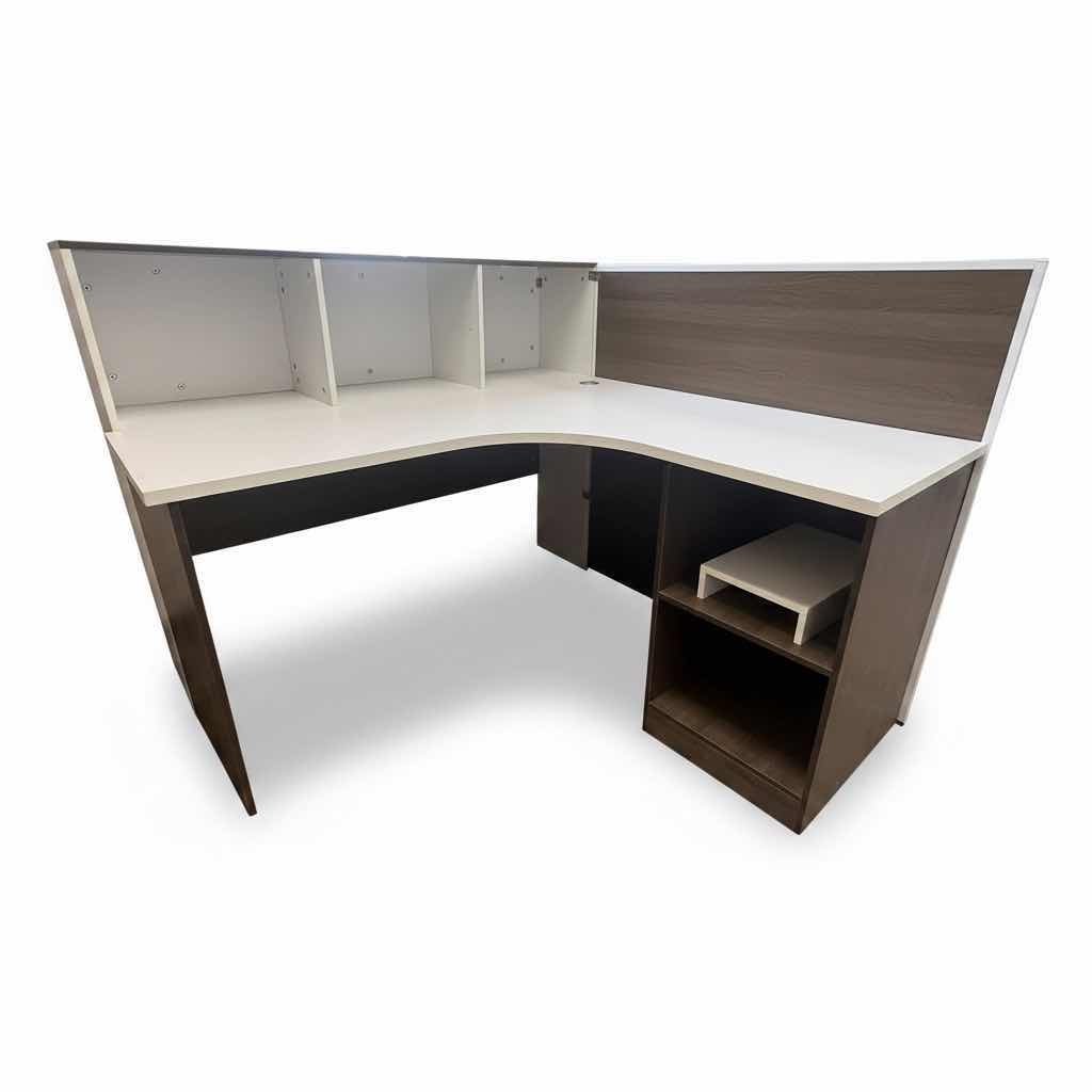 Photo 1 of L-SHAPED RECEPTION DESK DURABLE LAMINATE SURFACE W REVERSIBLE DESIGN 55.5”x59” H43”