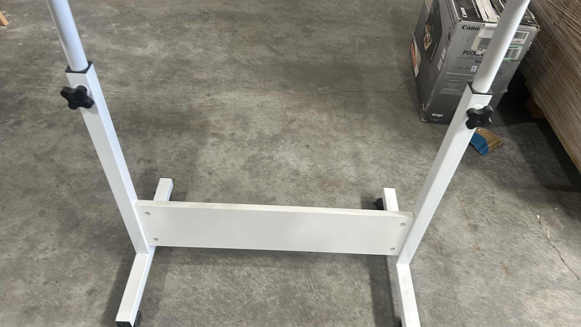 View 3 of MOBILE STANDING WHITE DESK W ADJUSTABLE HEIGHT TILT ANGLE 31" X 16" H 32"