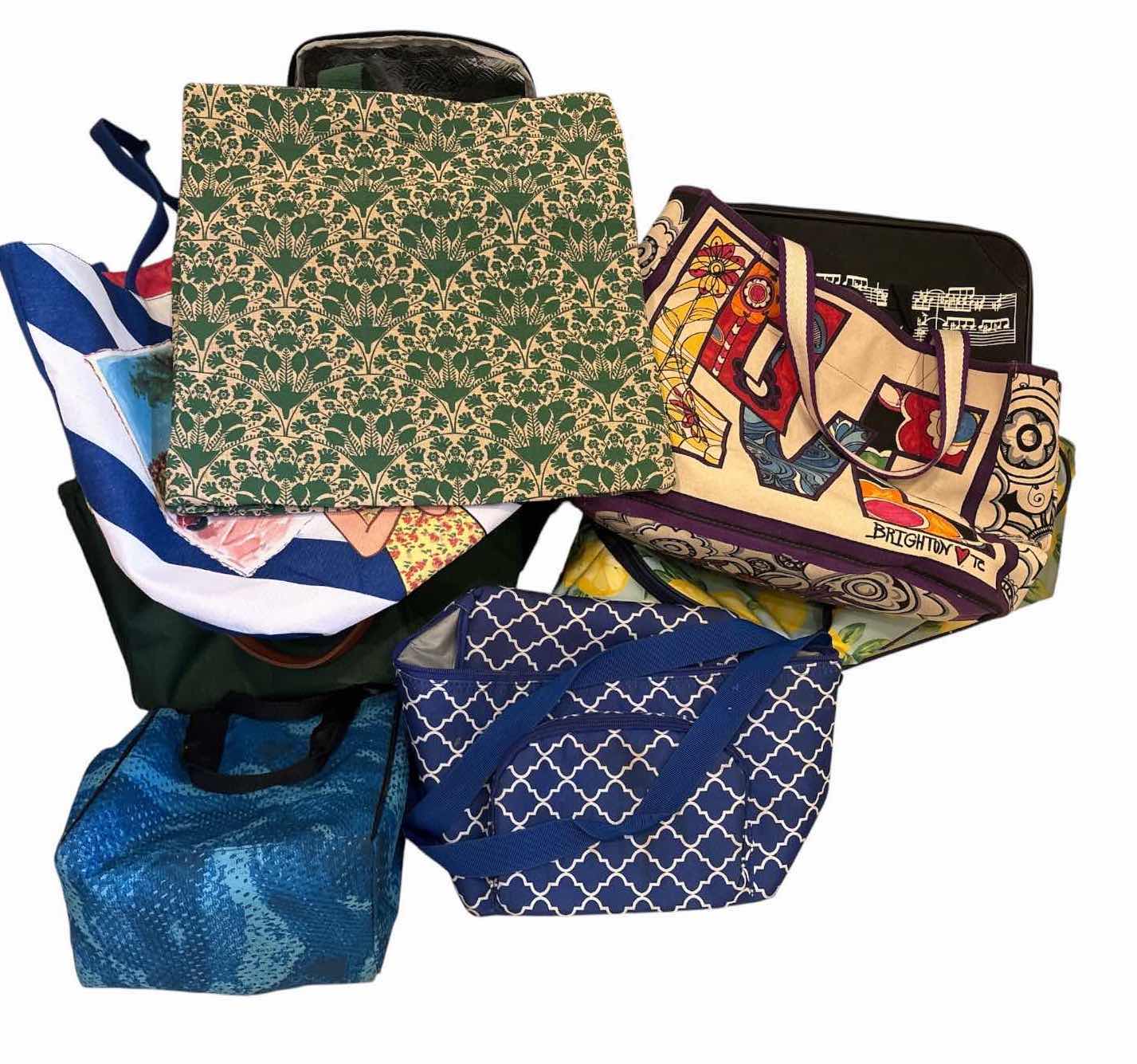 Photo 1 of (13)PCS REUSABLE TOTE & INSULATED COOLER BAG LOT – MULTIPLE SIZES & PATTERNS LARGEST BAG 15.5”X16”