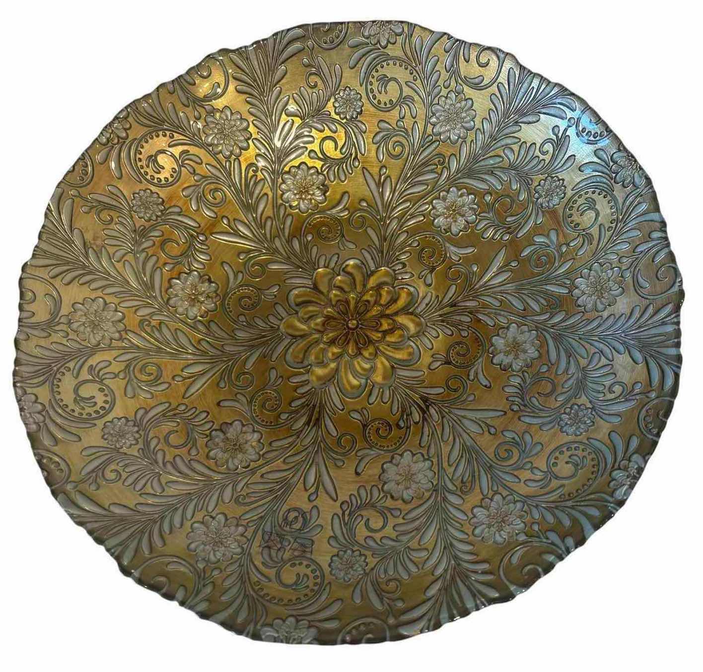Photo 1 of DECORATIVE EMBOSSED FLORAL SERVING PLATTER WITH BEADED COASTER SETS D13”