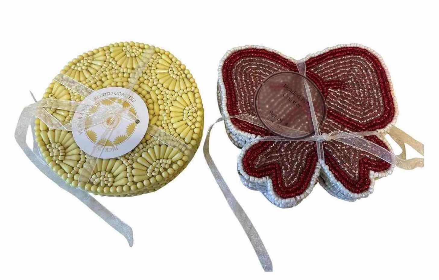 Photo 1 of DECORATIVE EMBOSSED FLORAL SERVING PLATTER WITH BEADED COASTER SETS D13”
