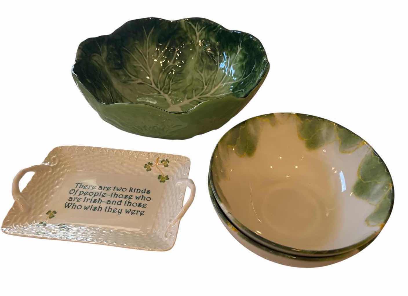Photo 1 of (7)PCS CERAMIC SERVINGWARE LOT – ASPARAGUS PLATTERS, LEAF BOWL & DECORATIVE DISHES D7”