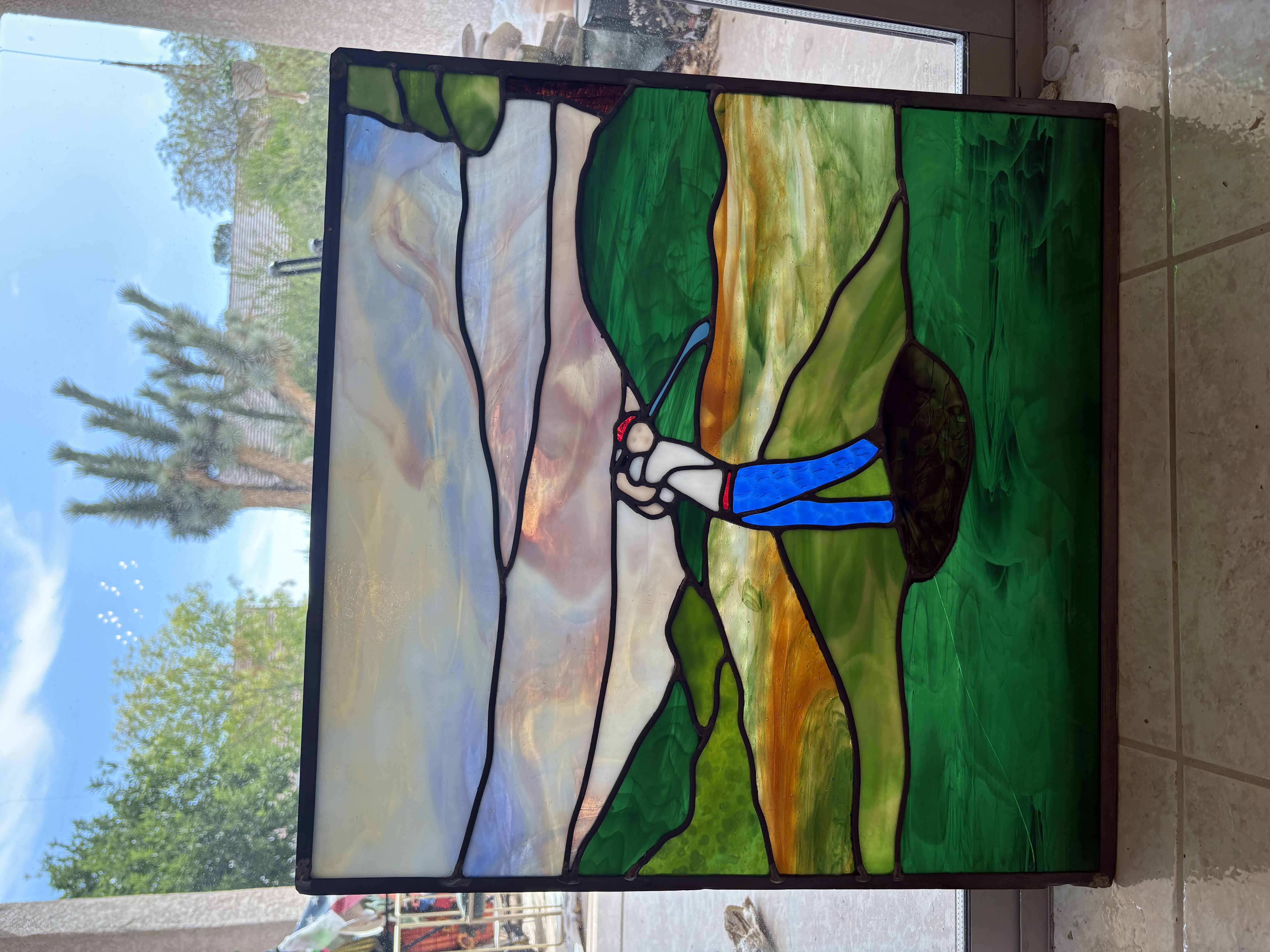 Photo 1 of HANDCRAFTED STAINED GLASS ART PANELS – BOTANICAL & GOLF SCENE 23”X22.5”