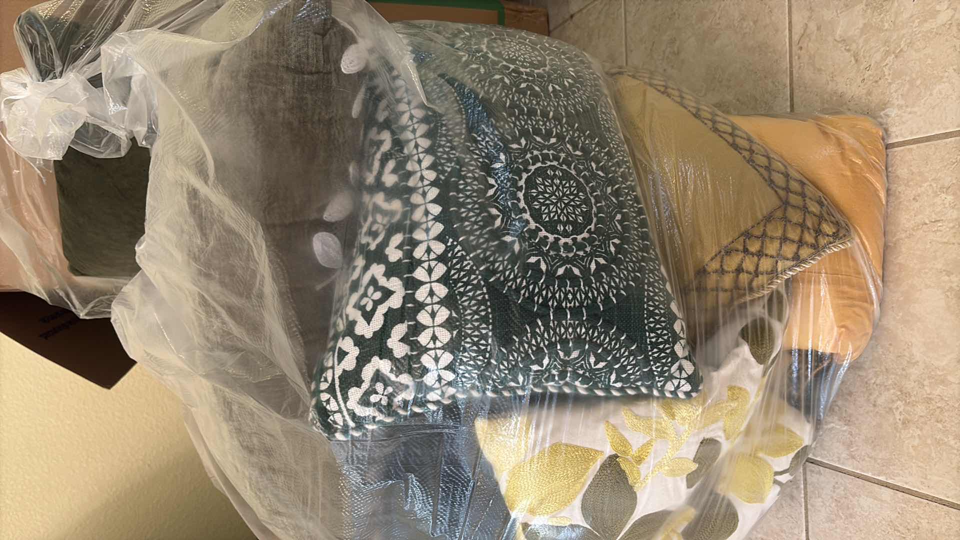 Photo 1 of LARGE BAG OF DECORATIVE THROW PILLOWS-POINSETTIA, LIGHT BLUE & MORE