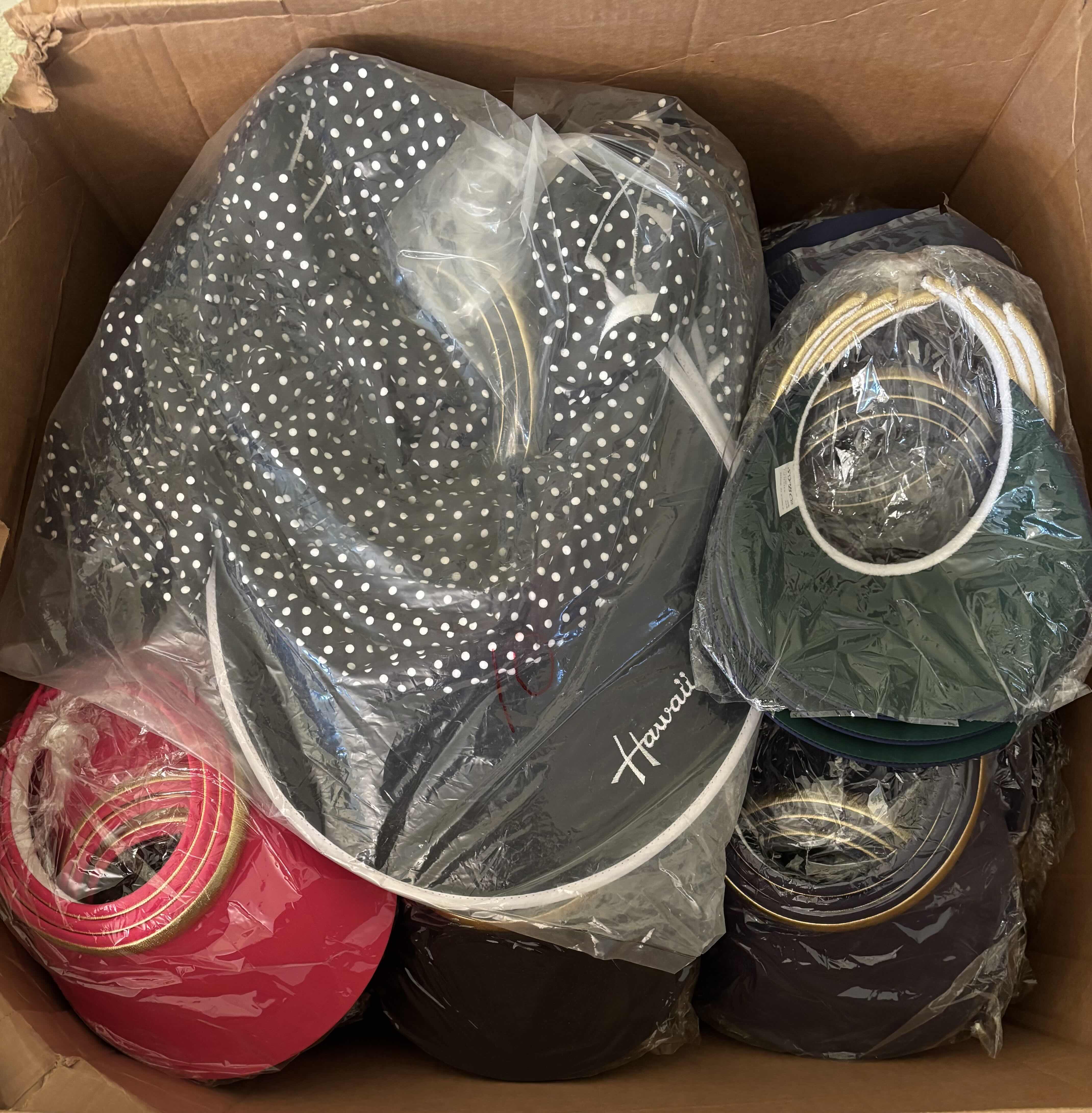 Photo 1 of BOX OF VISORS IN MULTIPLE COLORS & STYLES