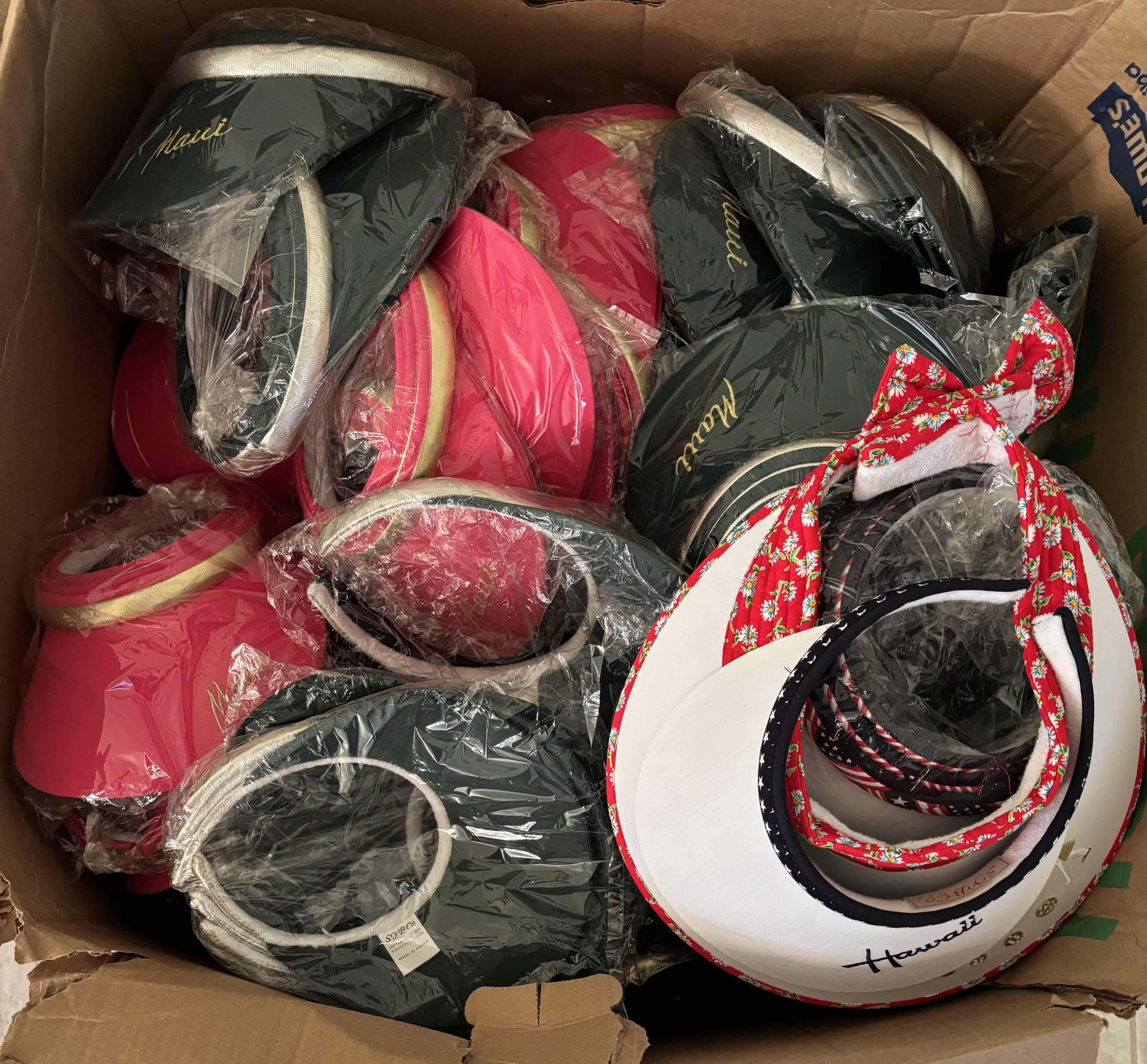 Photo 1 of BOX OF VISORS IN MULTIPLE COLORS & STYLES