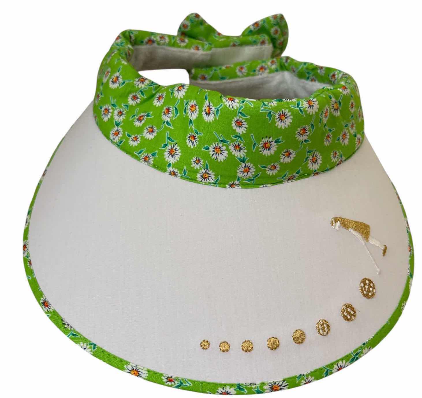 Photo 1 of (12)PCS HAWAII FLORAL GOLF VISORS WITH BOWS – GREEN DAISY PRINT $125