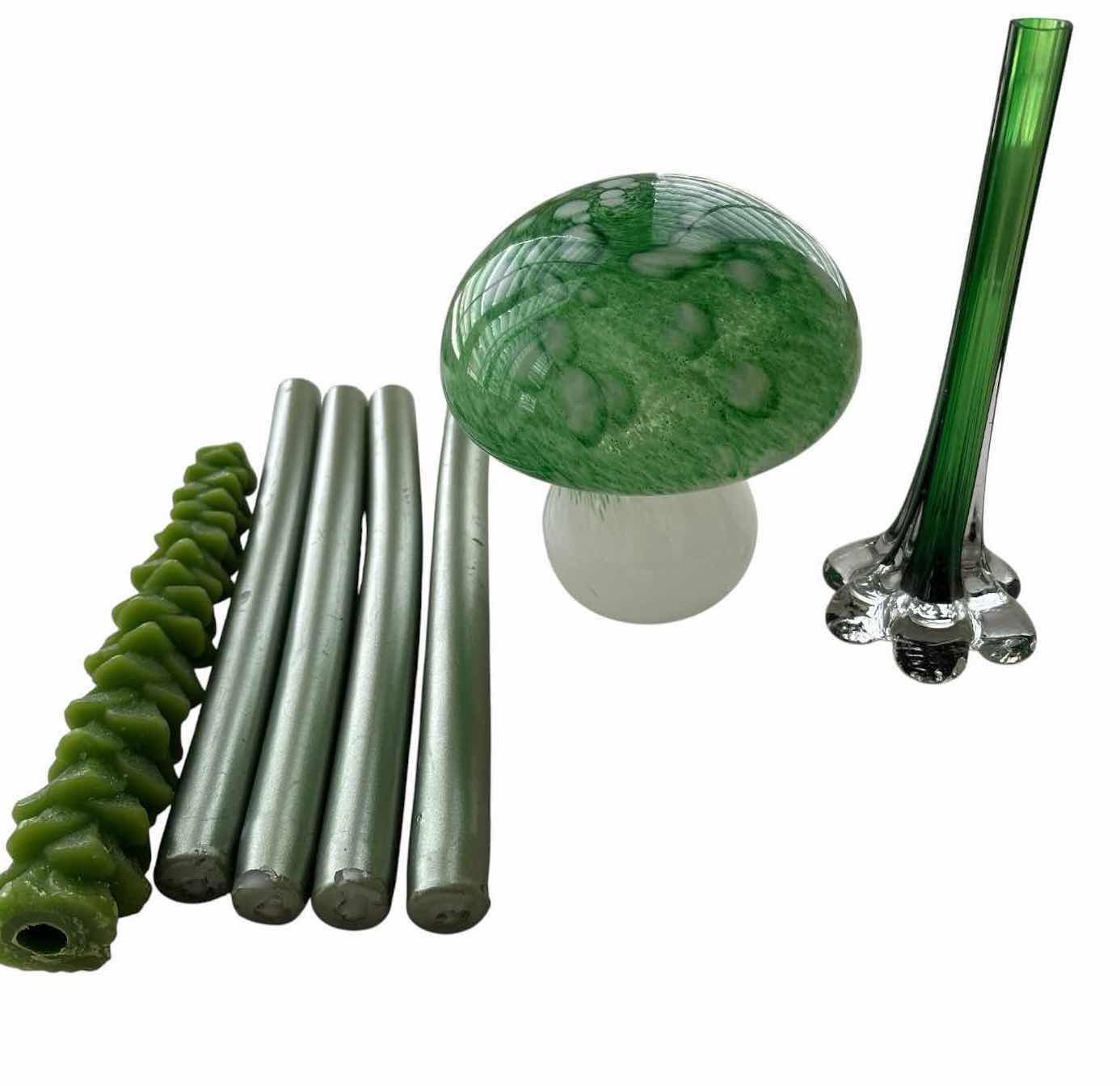 Photo 1 of (7)PCS GREEN GLASS & DECORATIVE CANDLE