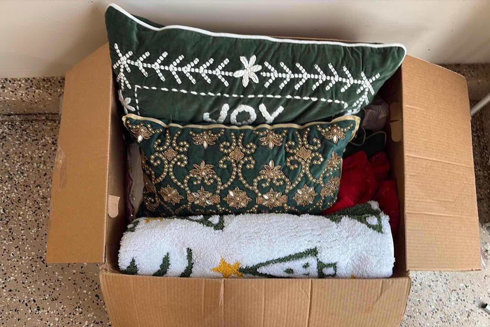 Photo 1 of BOX OF CHRISTMAS PILLOWS, RUGS AND MORE