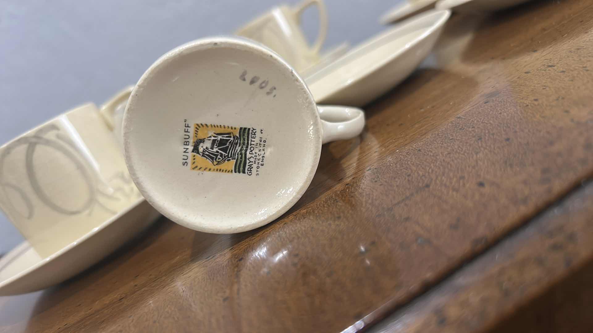 Photo 1 of 16 PC GRAY’S POTTERY CUP PART OF THE SUN BUFF PATTERN PRODUCED IN STOKE ON TRENT ENGLAND.