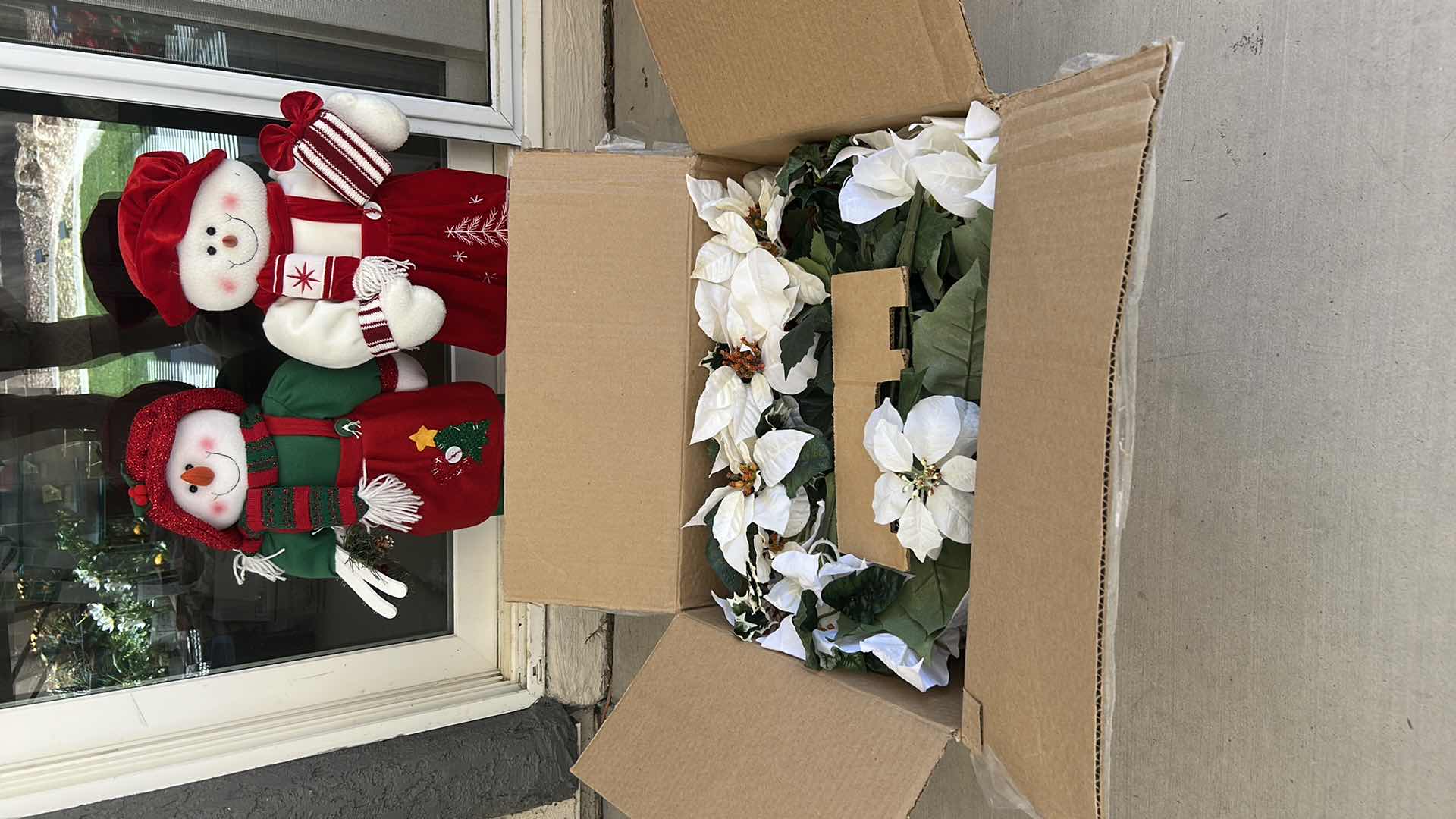 Photo 1 of CHRISTMAS DECOR – SNOWMAN AND SNOWMAN H23” AND WHITE POINSETTIAS